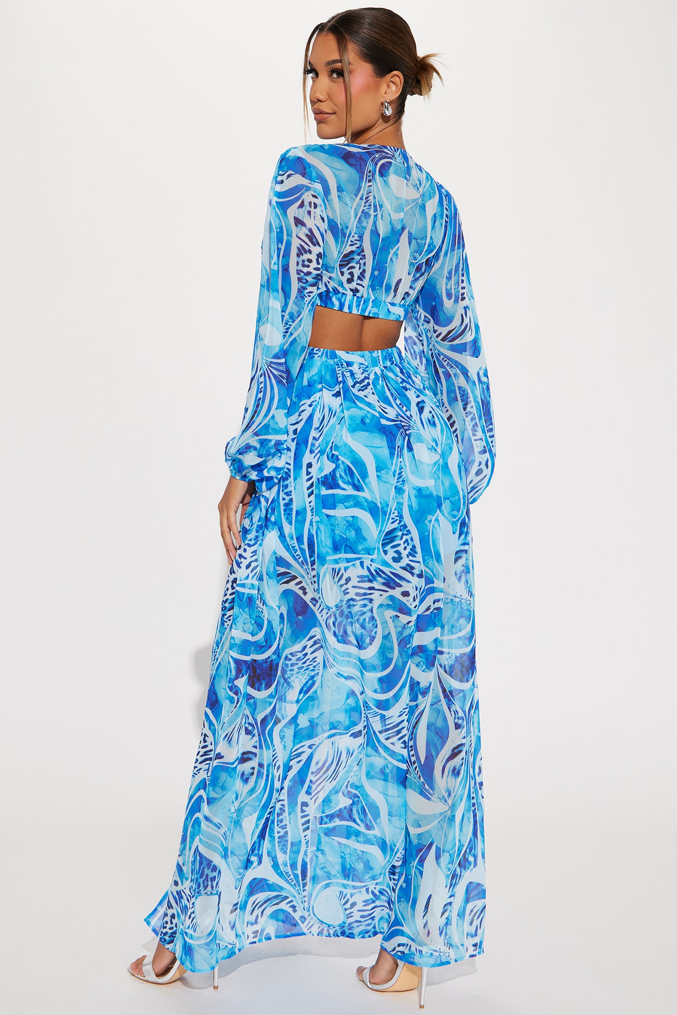 Villa Vacation Chiffon Maxi Dress - Blue/combo - Image 3