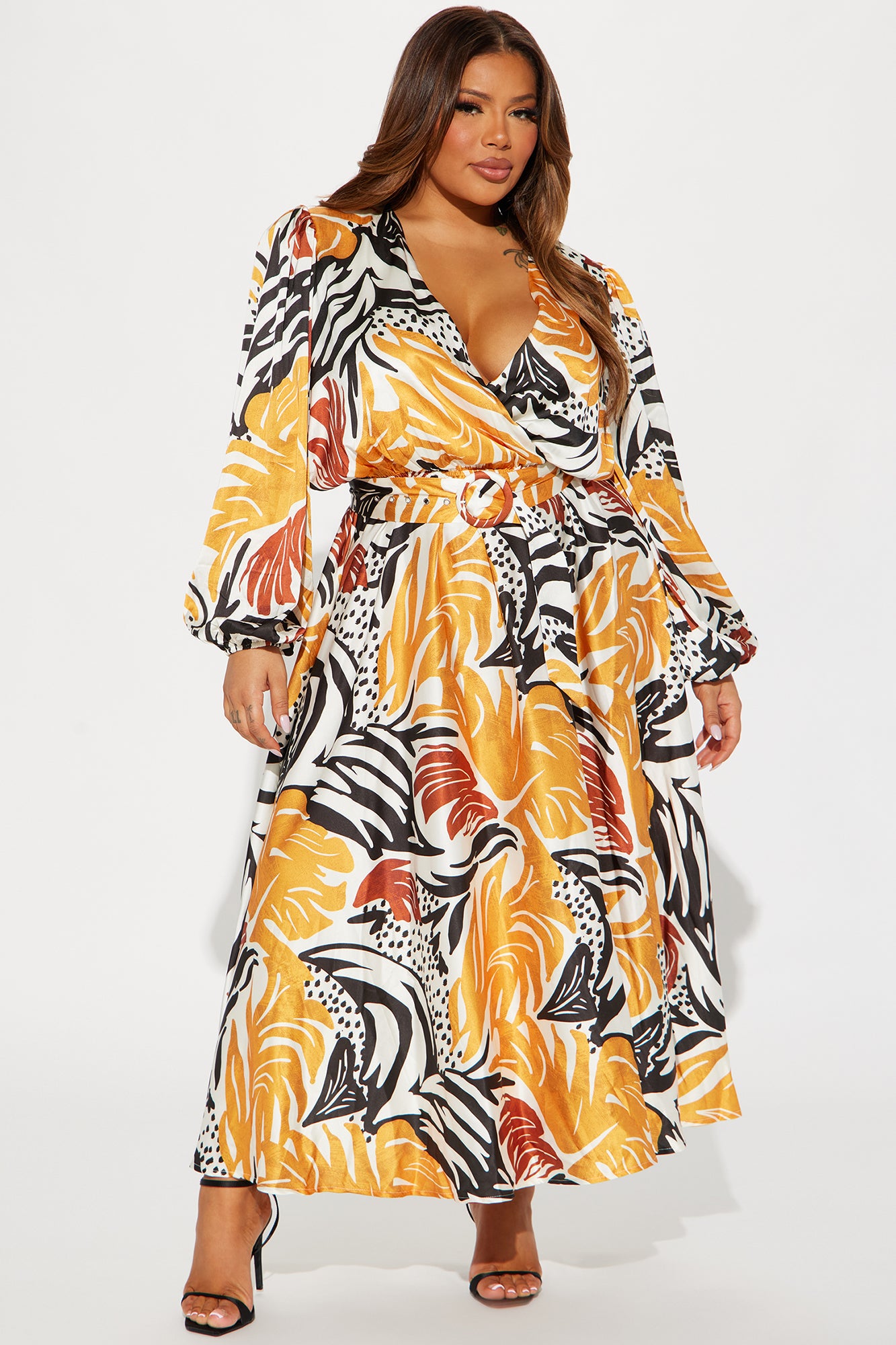 Tahiti Sunset Satin Maxi Dress - Mustard/combo - Image 4