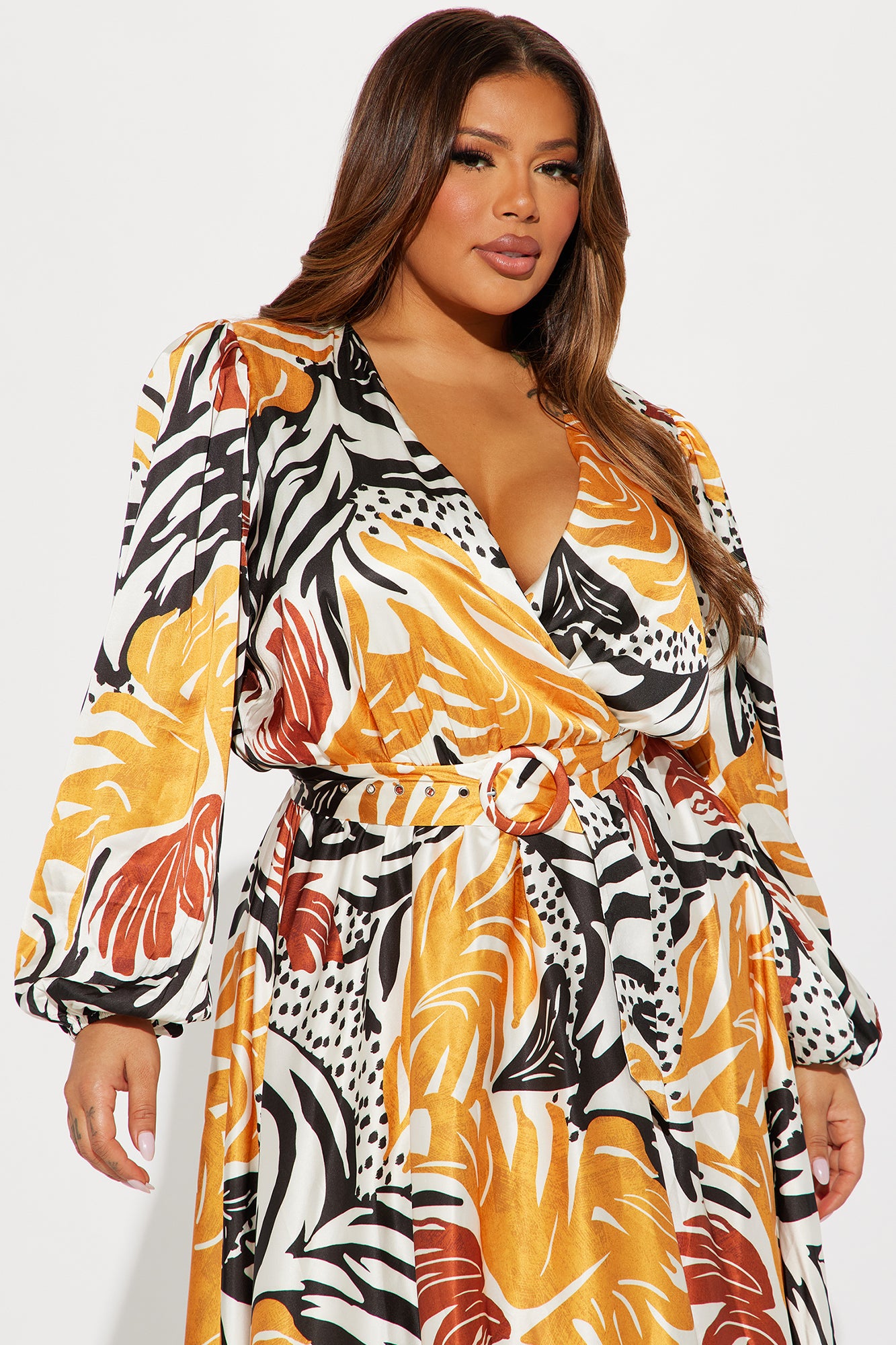 Tahiti Sunset Satin Maxi Dress - Mustard/combo - Image 5