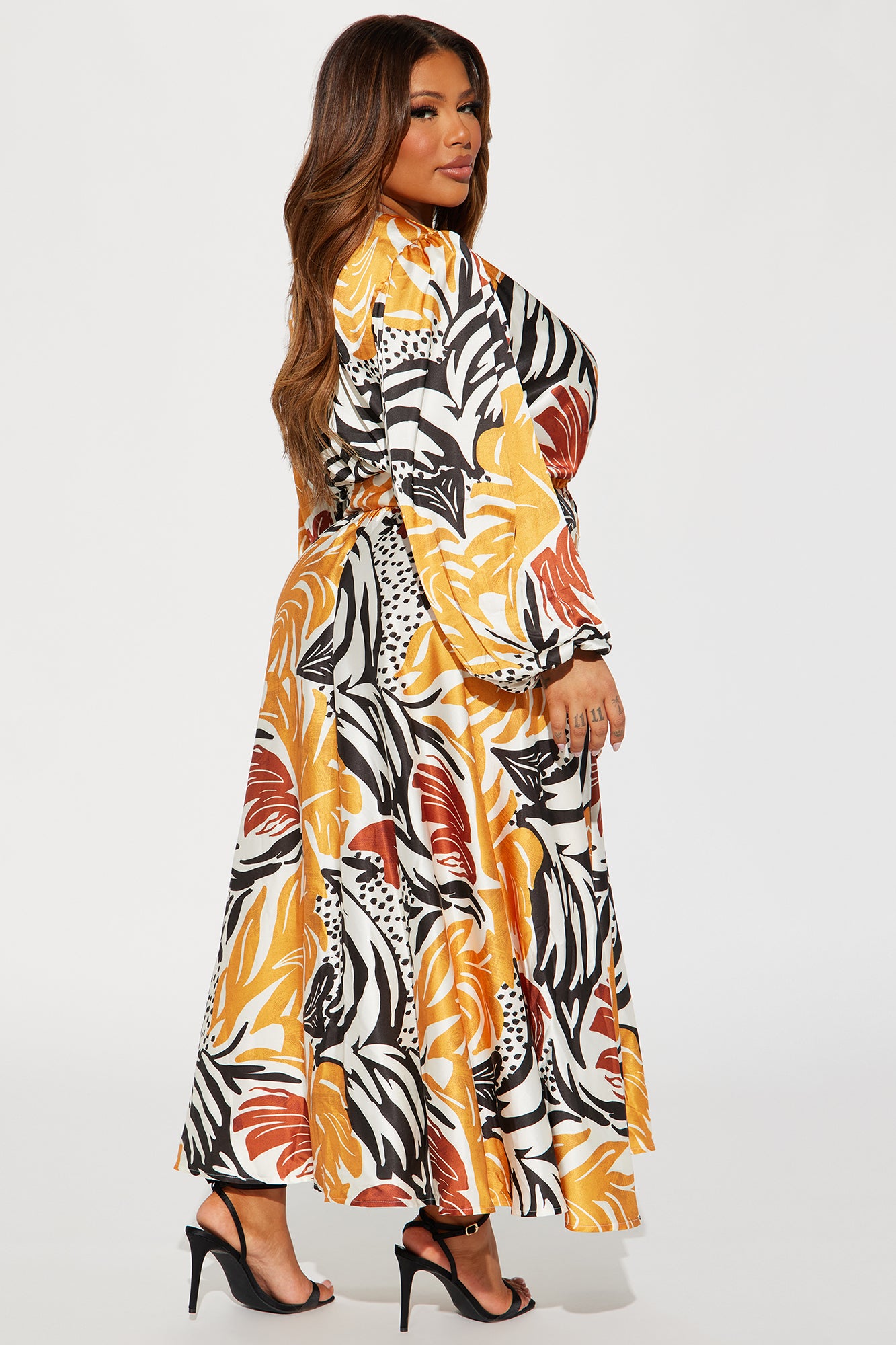Tahiti Sunset Satin Maxi Dress - Mustard/combo - Image 6