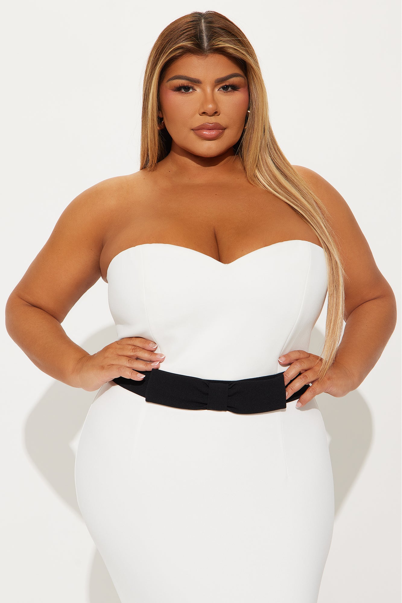 Annette Strapless Midi Dress - White/Black - Image 5