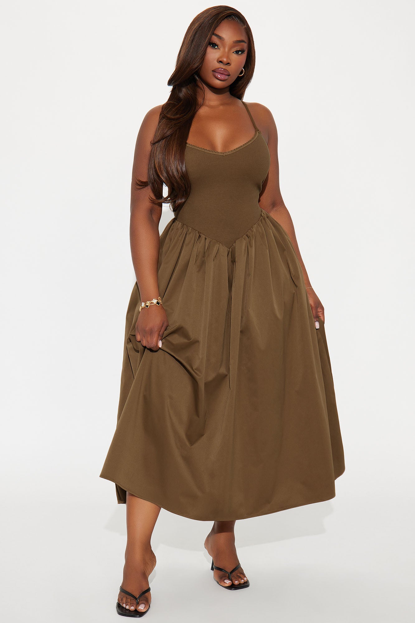Classic Midi Dress - Brown - Image 4