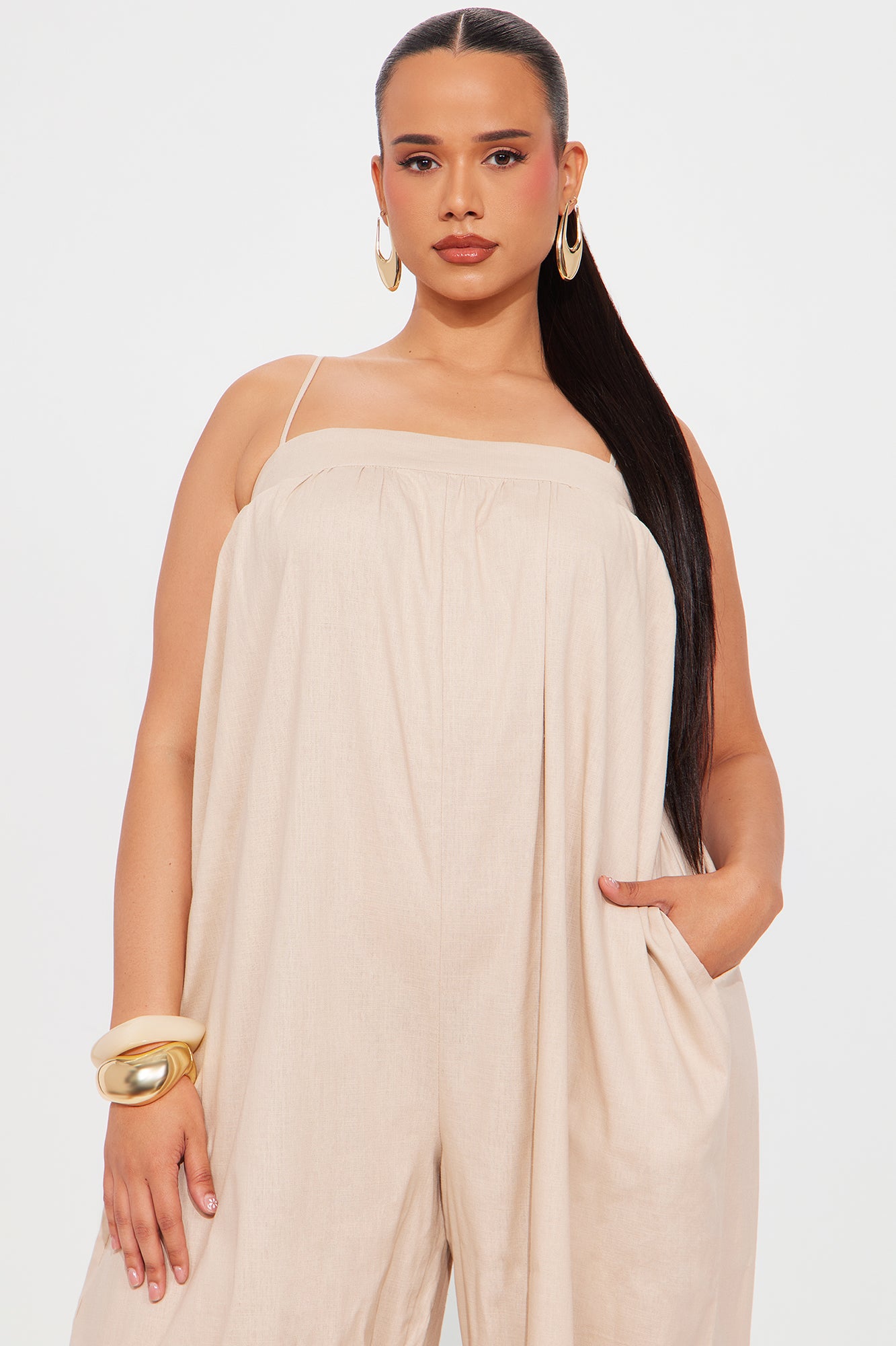 Walk On The Beach Linen Jumpsuit - Beige - Image 5