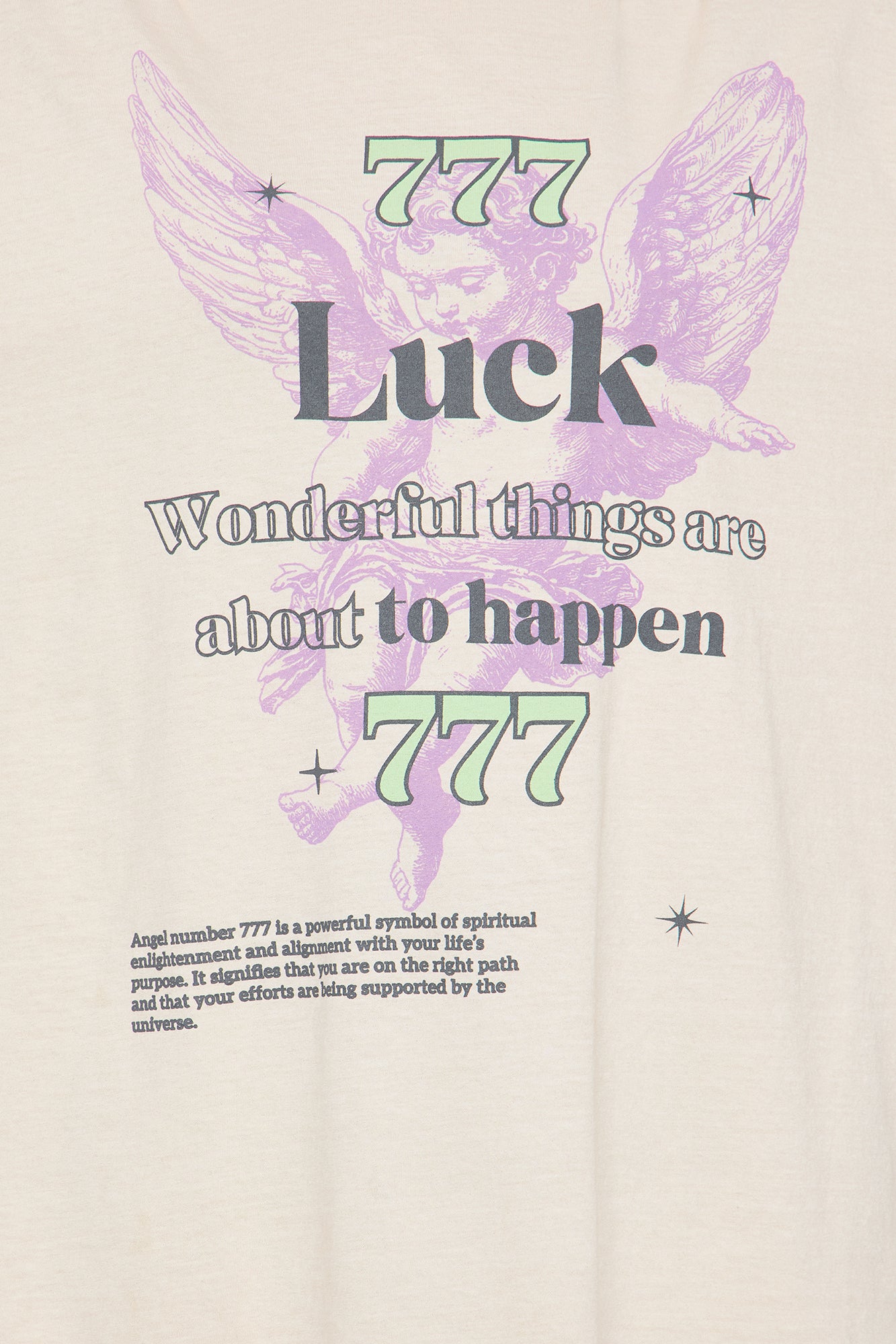 Angel Luck 777 Washed Oversized Tee - Natural - Image 3