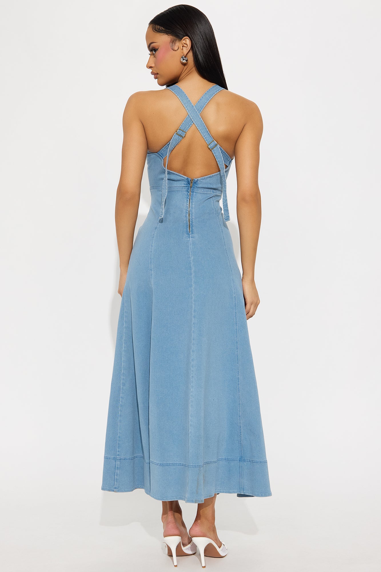 Giddy Up Denim Midi Dress - Light Wash - Image 3