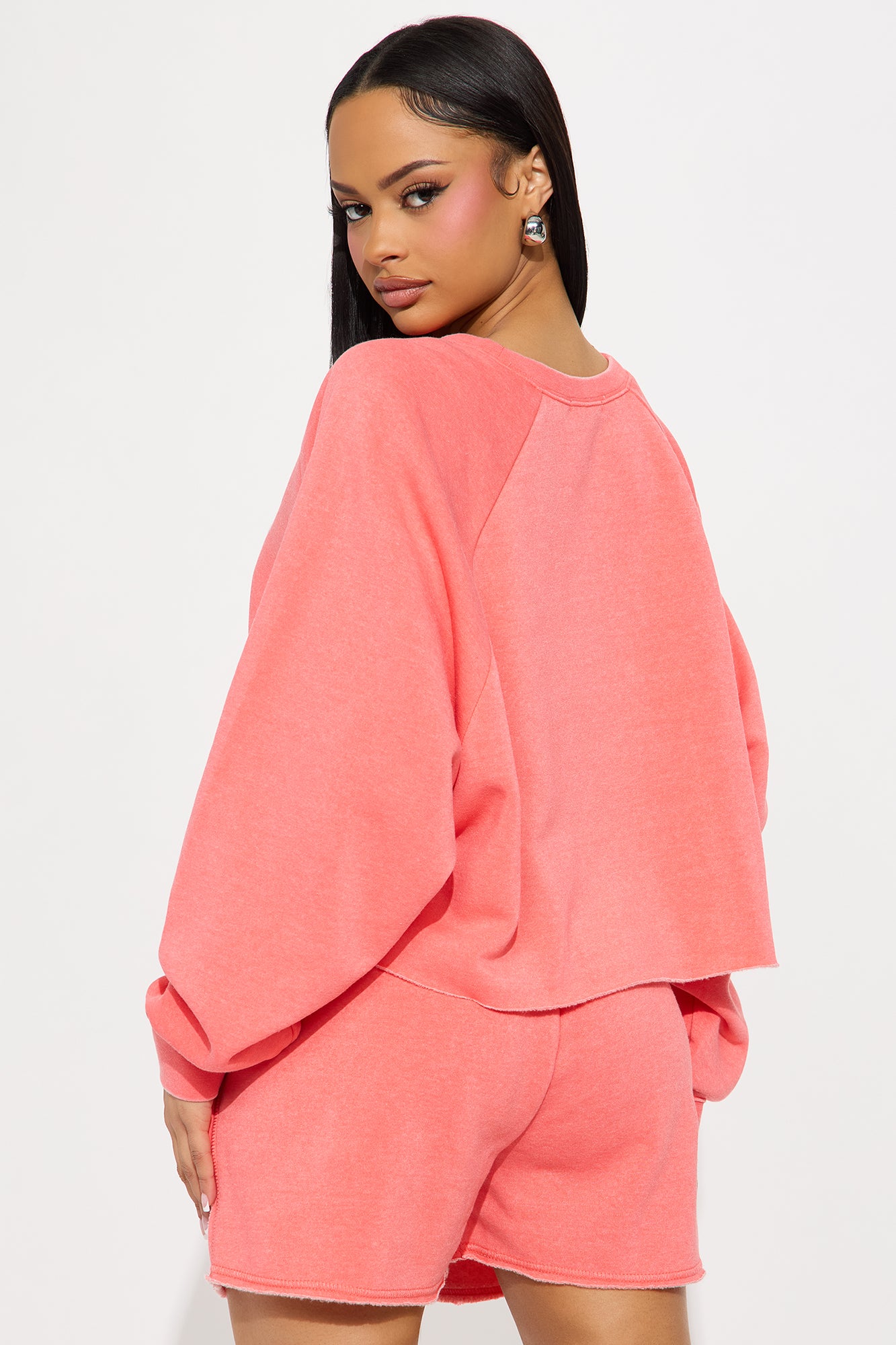 So Soft Washed Fleece Short Set - Coral - Image 3