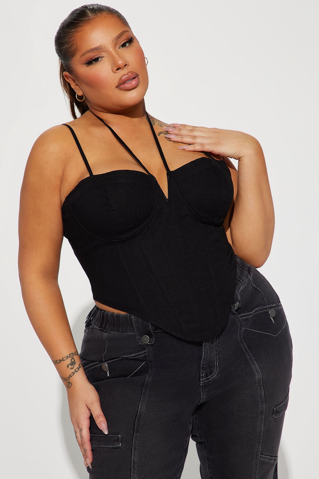 Tell Me A Secret Linen Corset Top - Black - Image 4