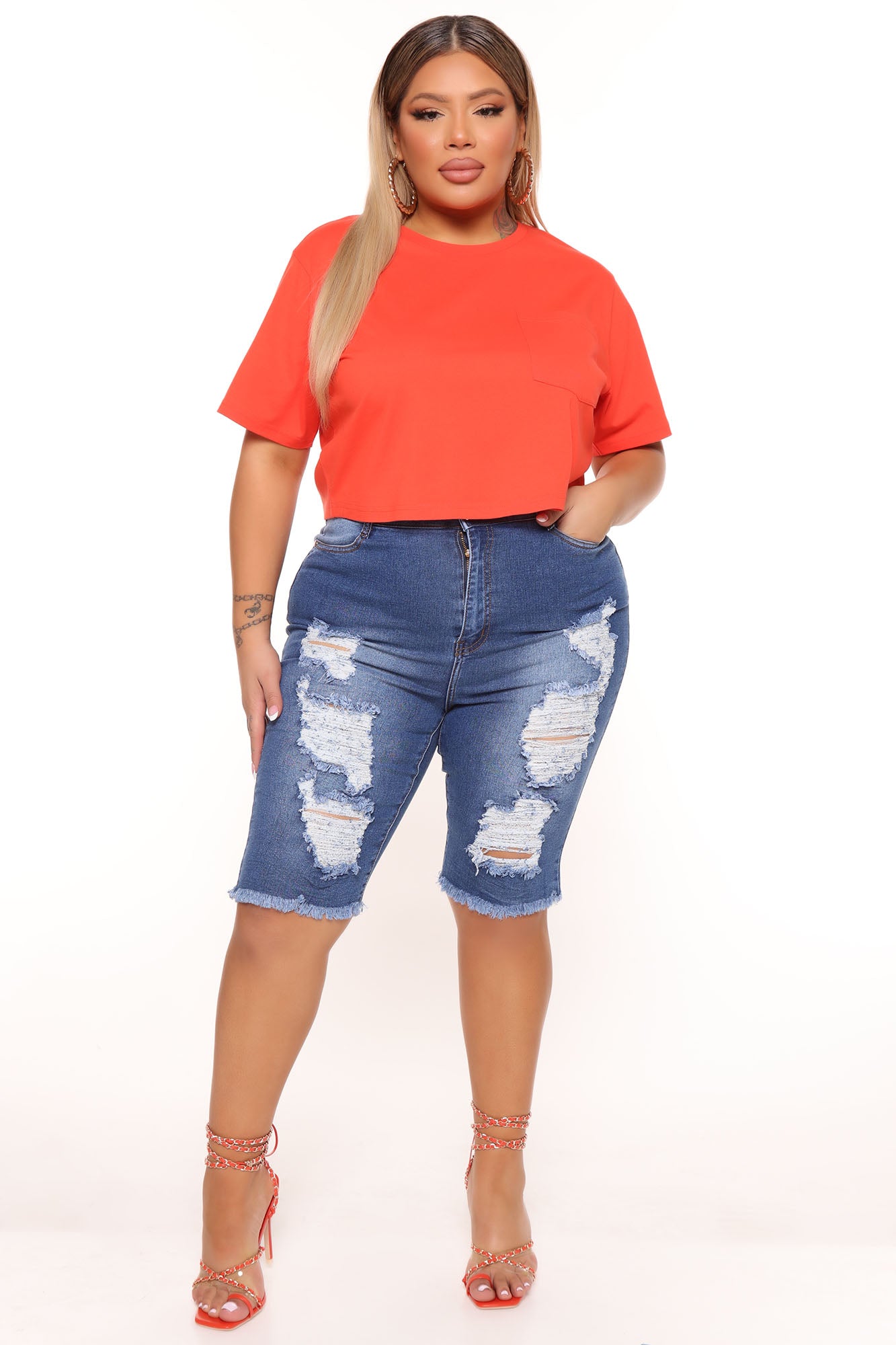 Elisa Relaxed Crop Tee - Orange - Image 6