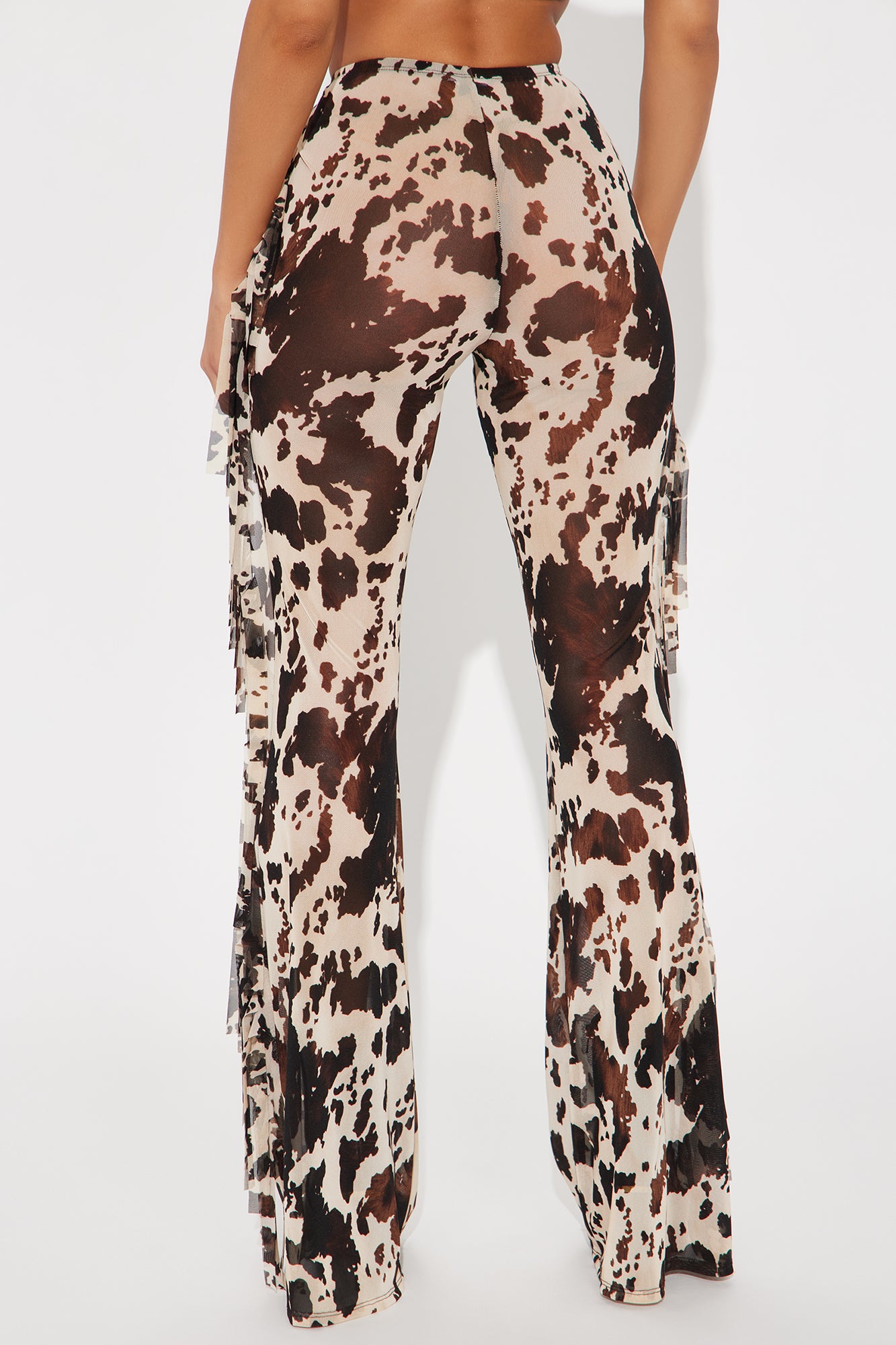 Wild Thing Mesh Cow Print Wide Leg Pant - Chocolate/Combo - Image 3