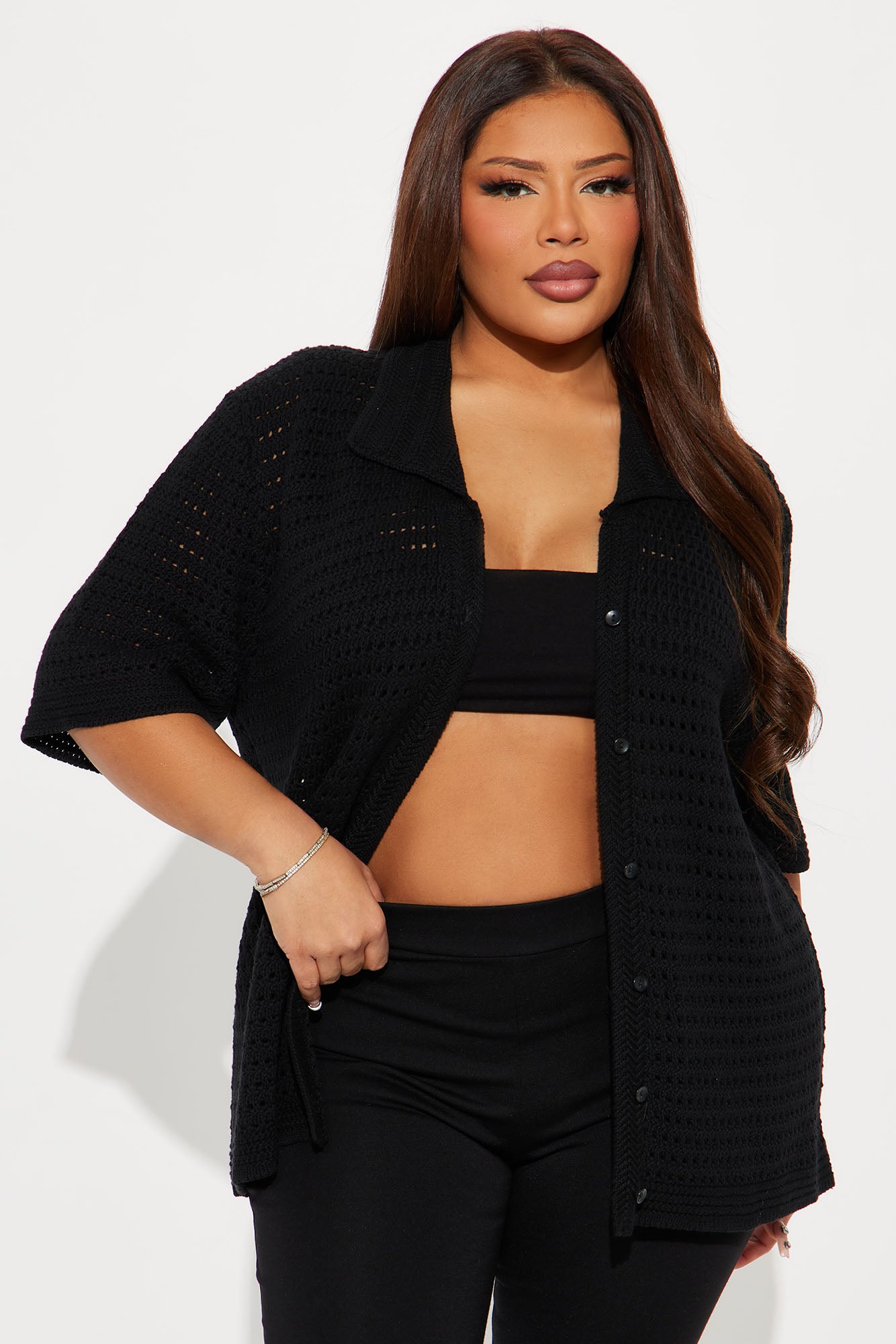 Drinks In Hand Crochet Shirt - Black - Image 4