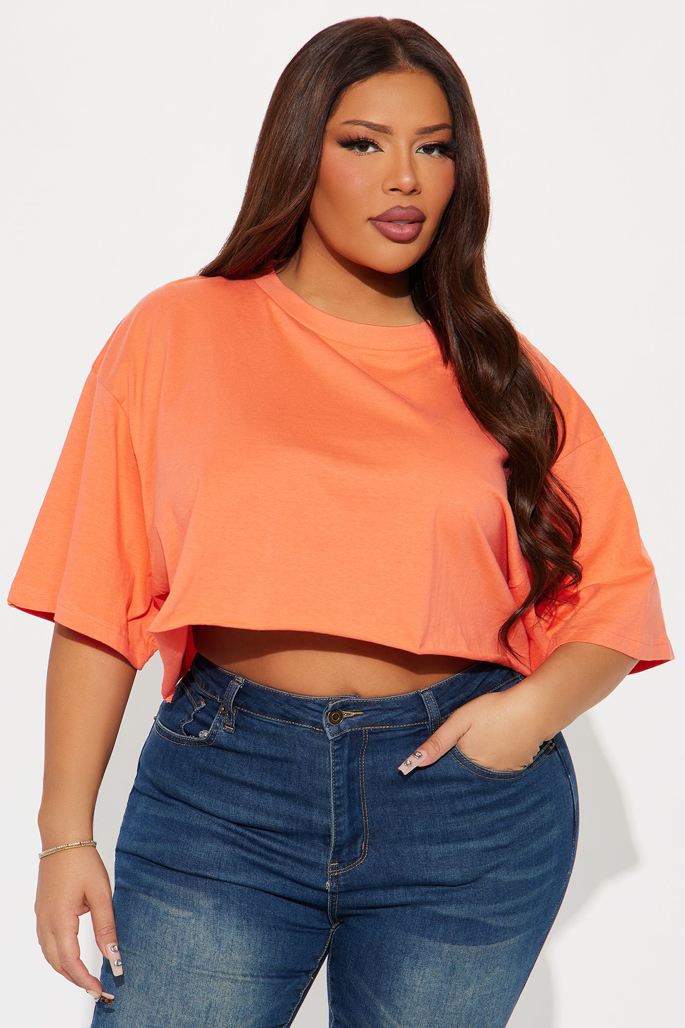 The Oversized Cropped Tee - Coral - Image 4