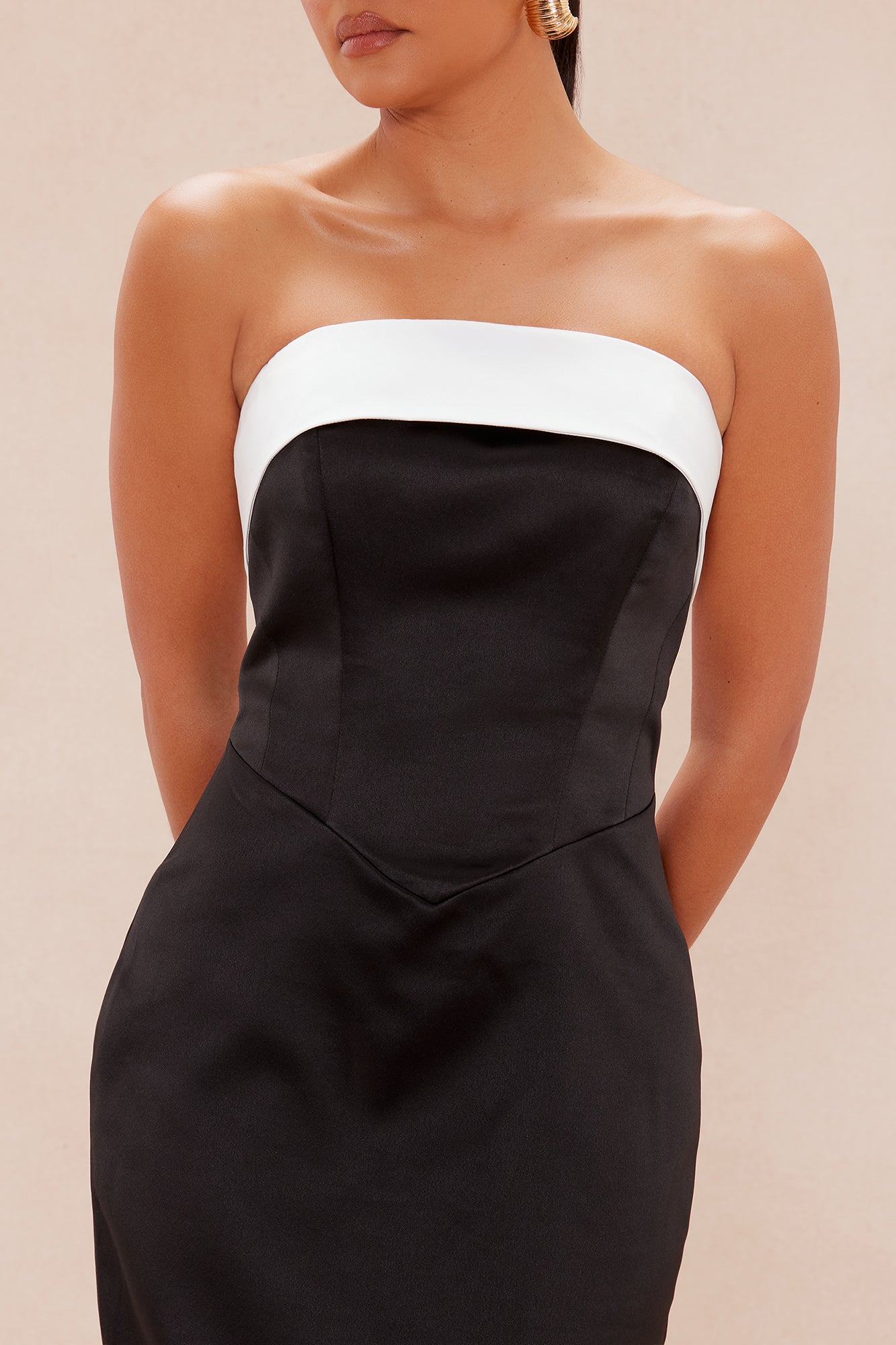 Emily Satin Midi Dress - Black/White - Image 3