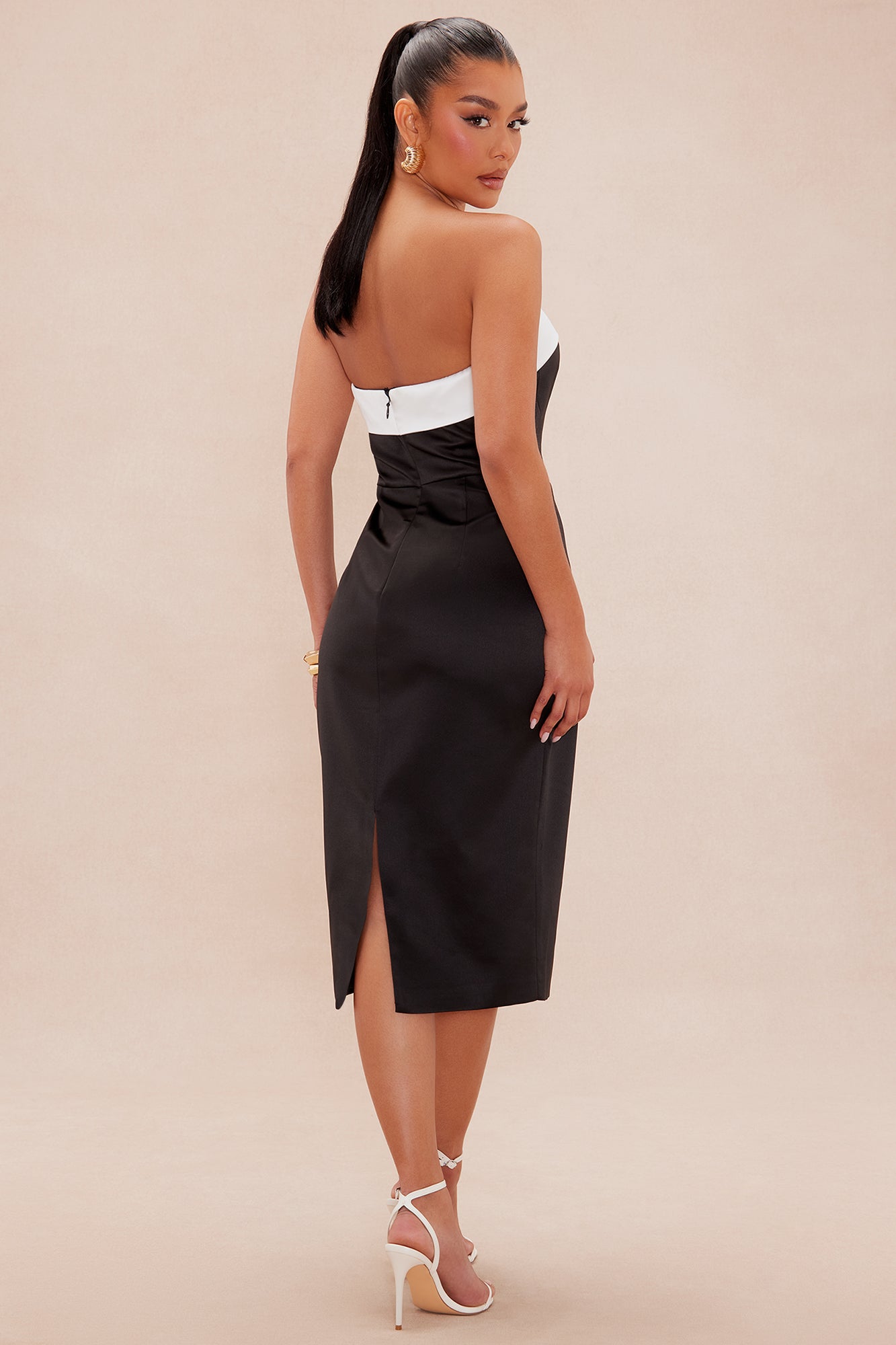Emily Satin Midi Dress - Black/White - Image 4