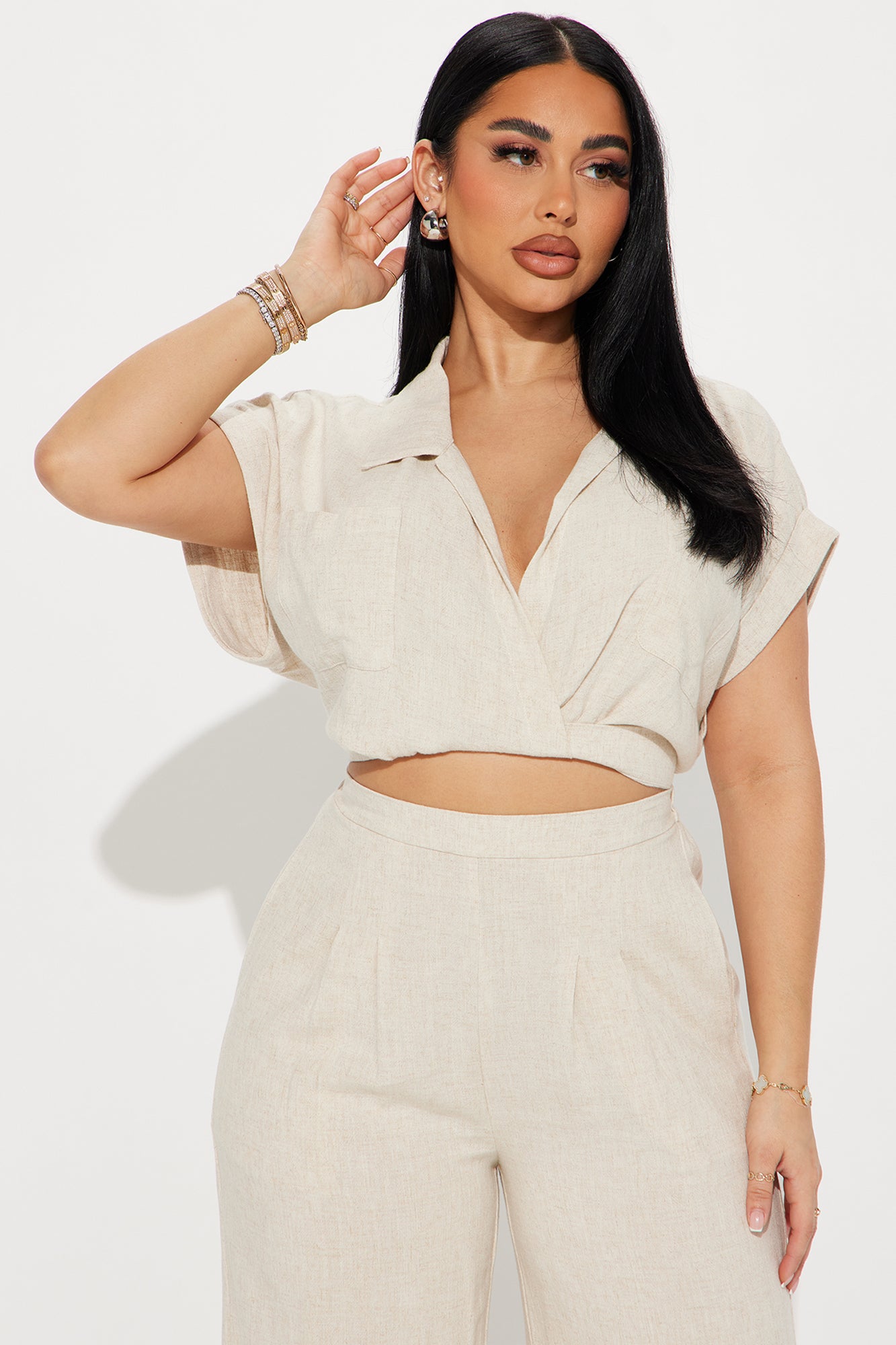 Andrea Linen Pant Set - Oatmeal - Image 3