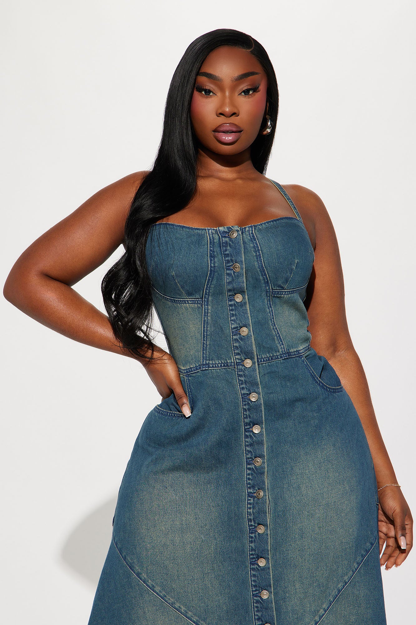 Allie Denim Maxi Dress - Medium Wash - Image 6