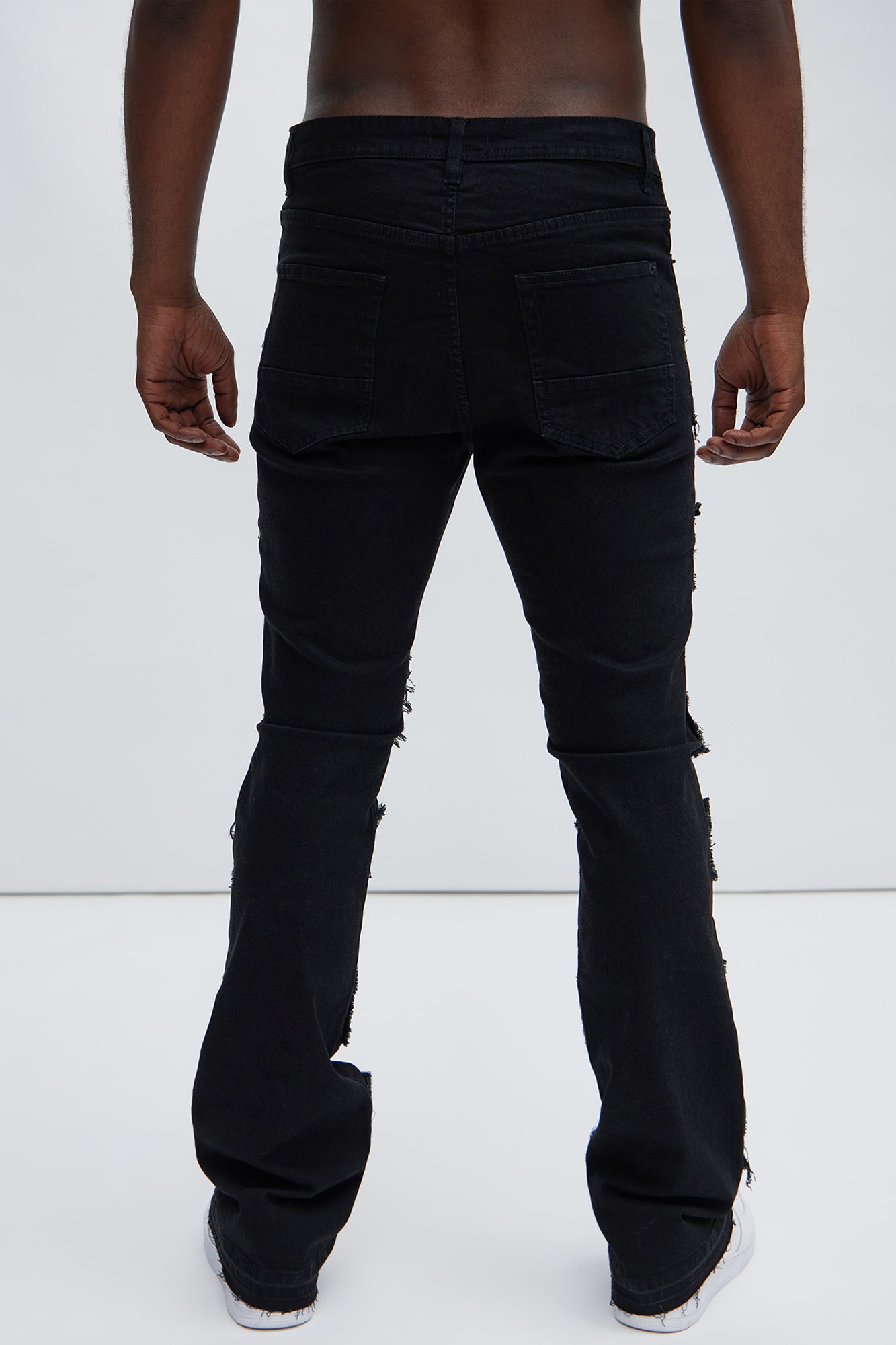 Patch Ripped Stacked Skinny Flare Jeans - Black - Image 4