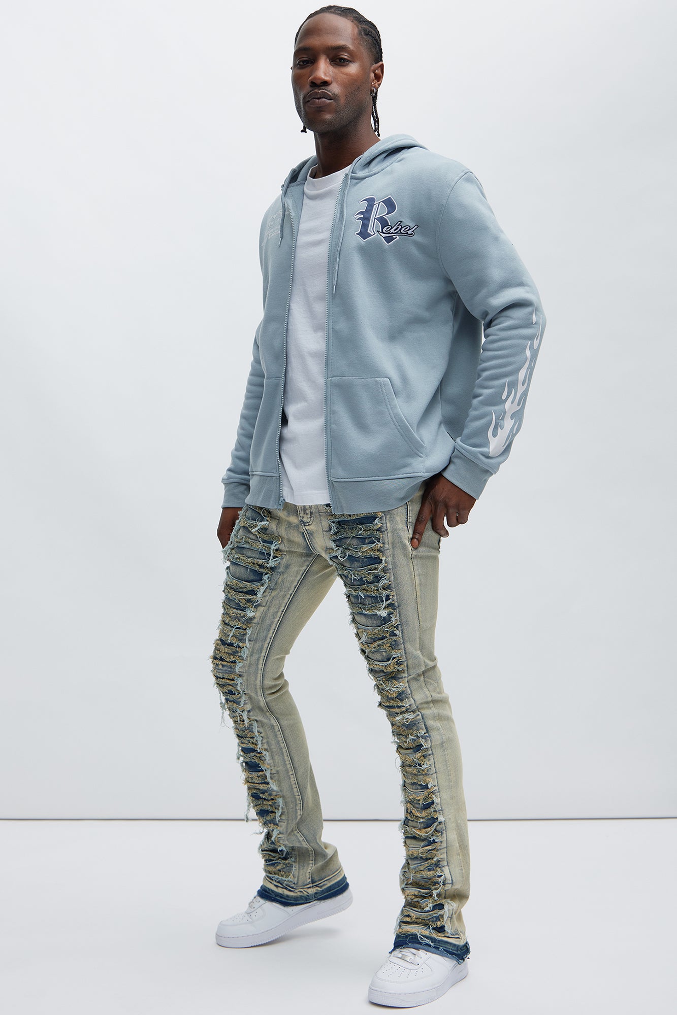 Got Me Destroyed Stacked Skinny Flare Jeans - Light Blue - Image 3