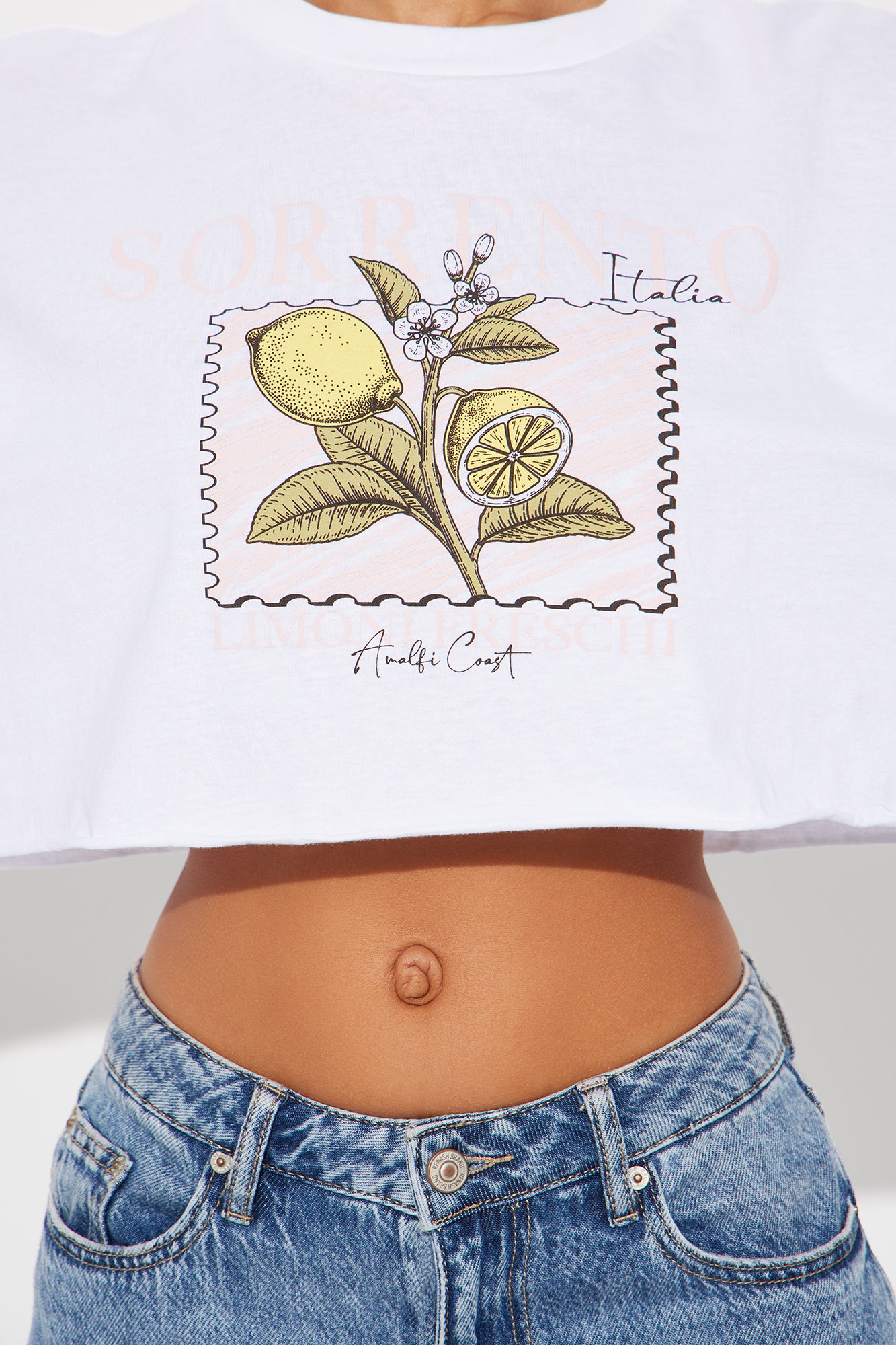 Sorrento Summer Lemon Cropped Tee - White - Image 3