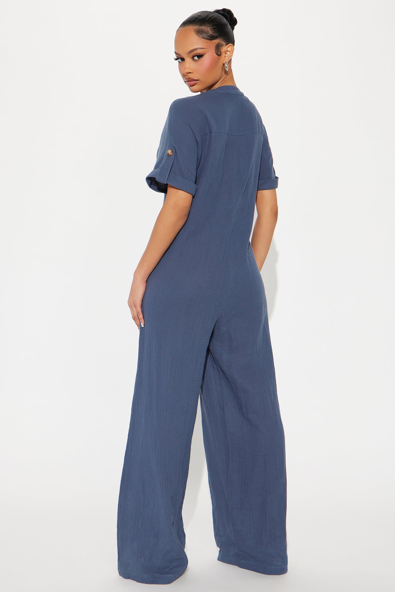 Bethany Button Up Jumpsuit - Slate Blue - Image 3