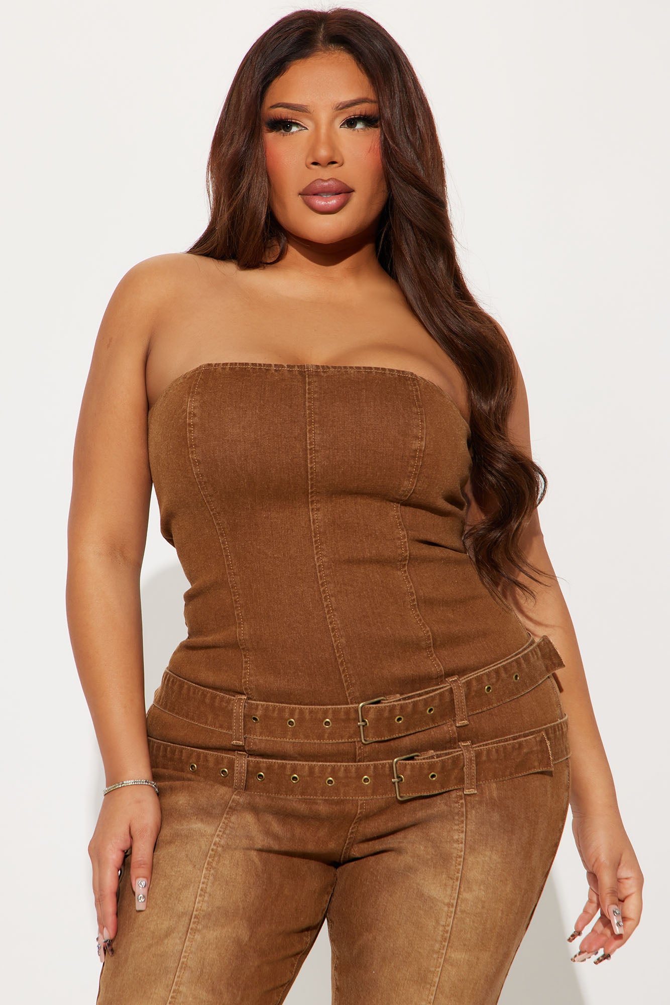 Keep In Touch Denim Jumpsuit - Brown/combo - Image 6