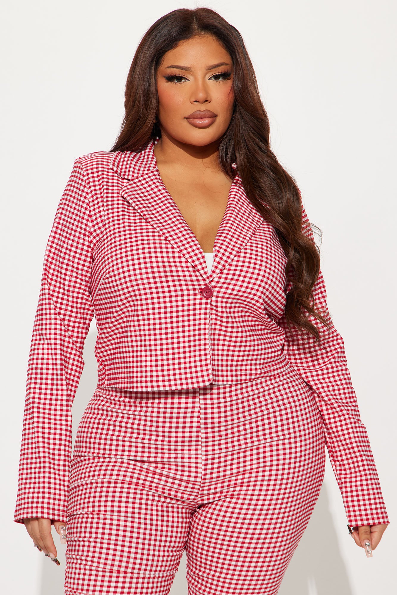 Mariana Gingham Blazer Capri Set - Red/combo - Image 7