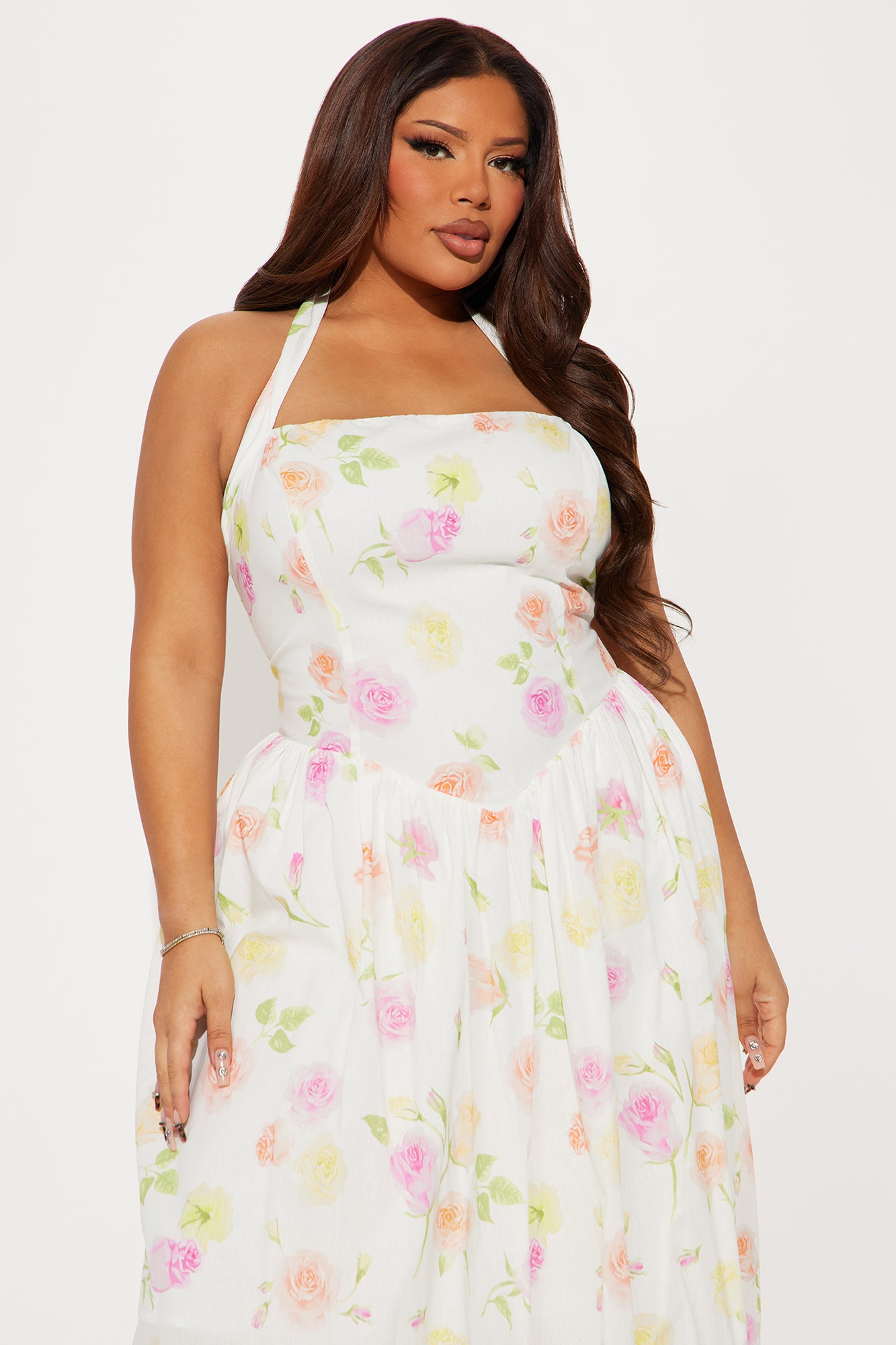 Adelia Floral Halter Midi Dress - White/combo - Image 5