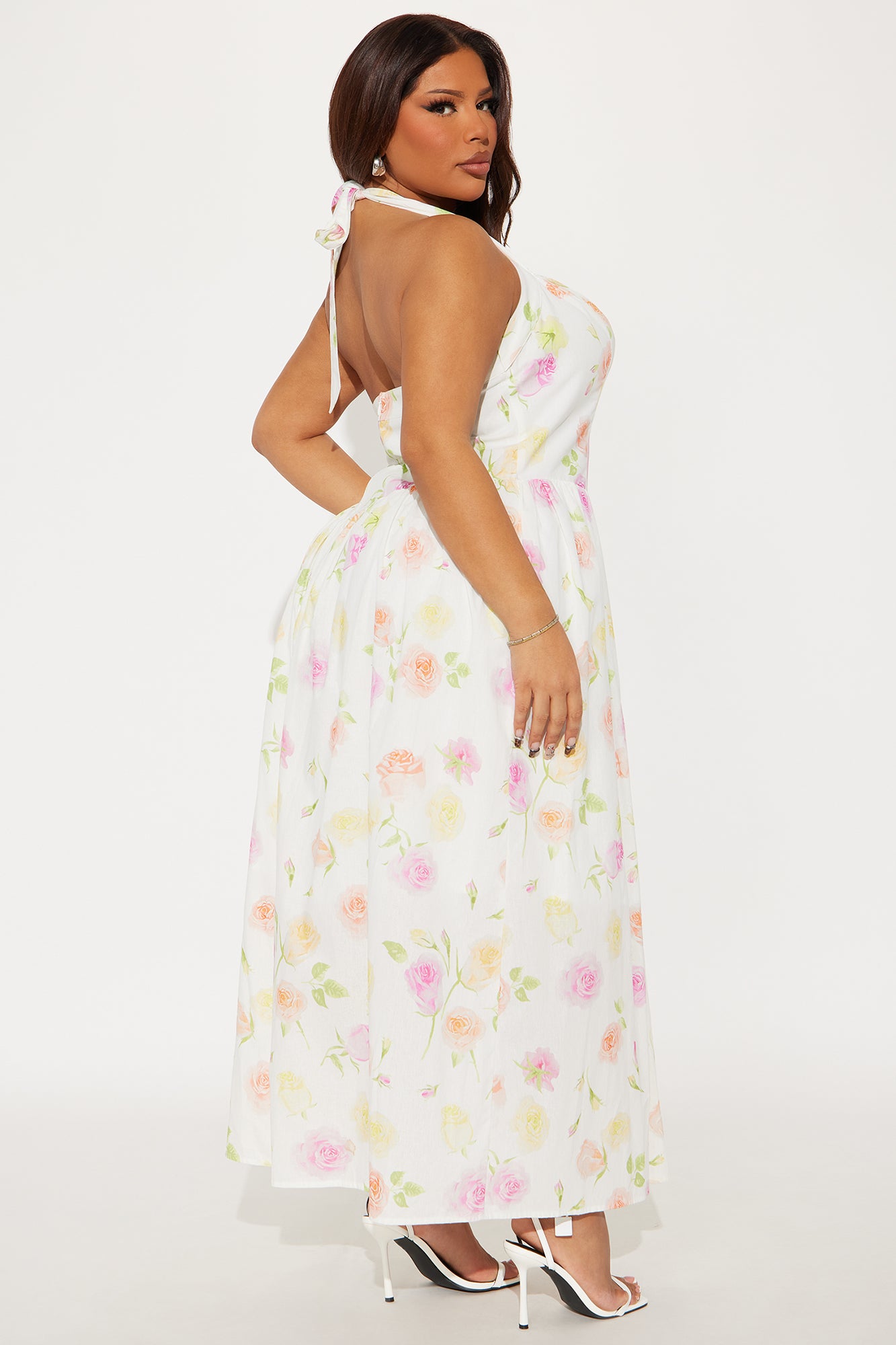 Adelia Floral Halter Midi Dress - White/combo - Image 6