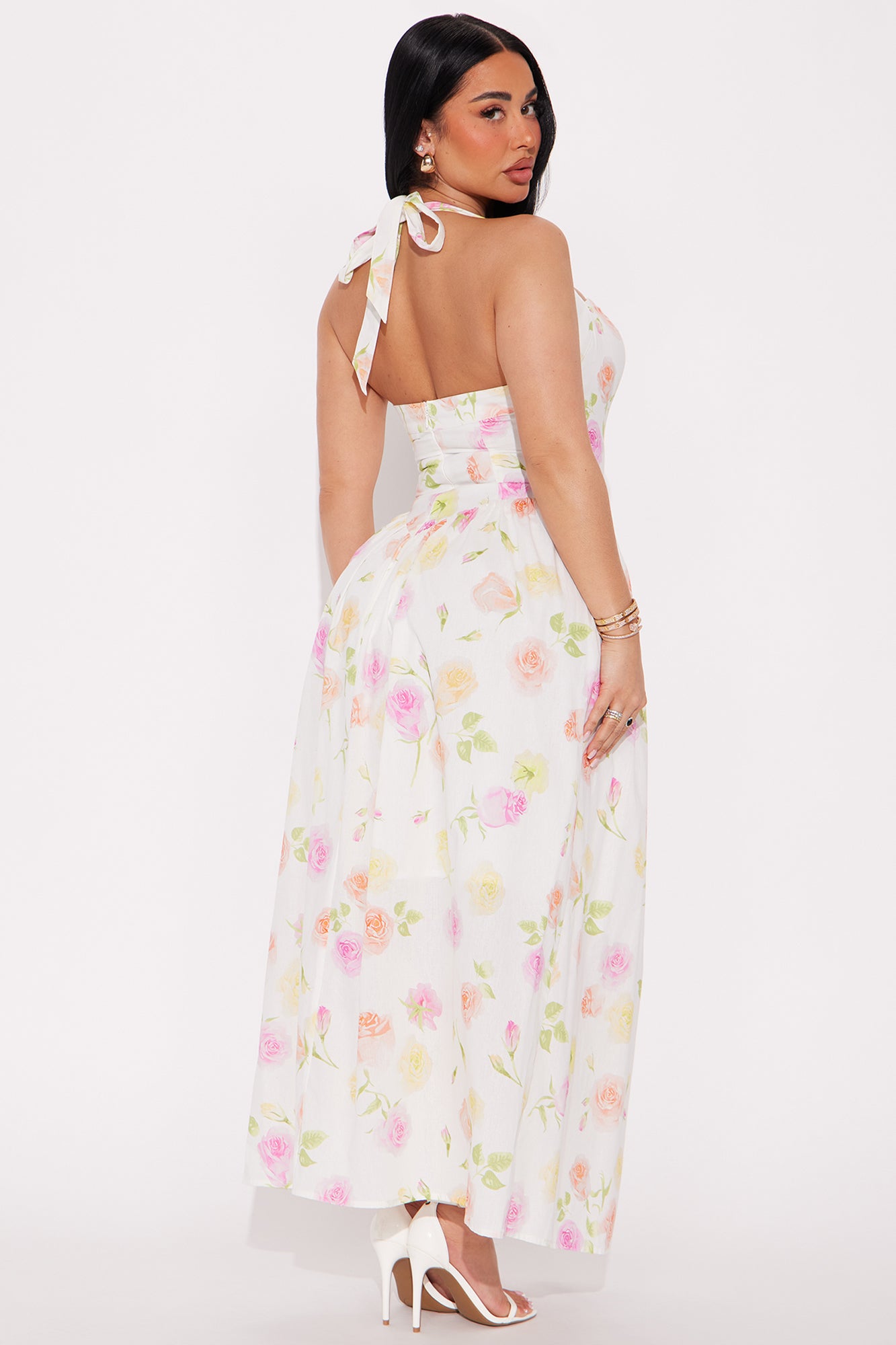 Adelia Floral Halter Midi Dress - White/combo - Image 3