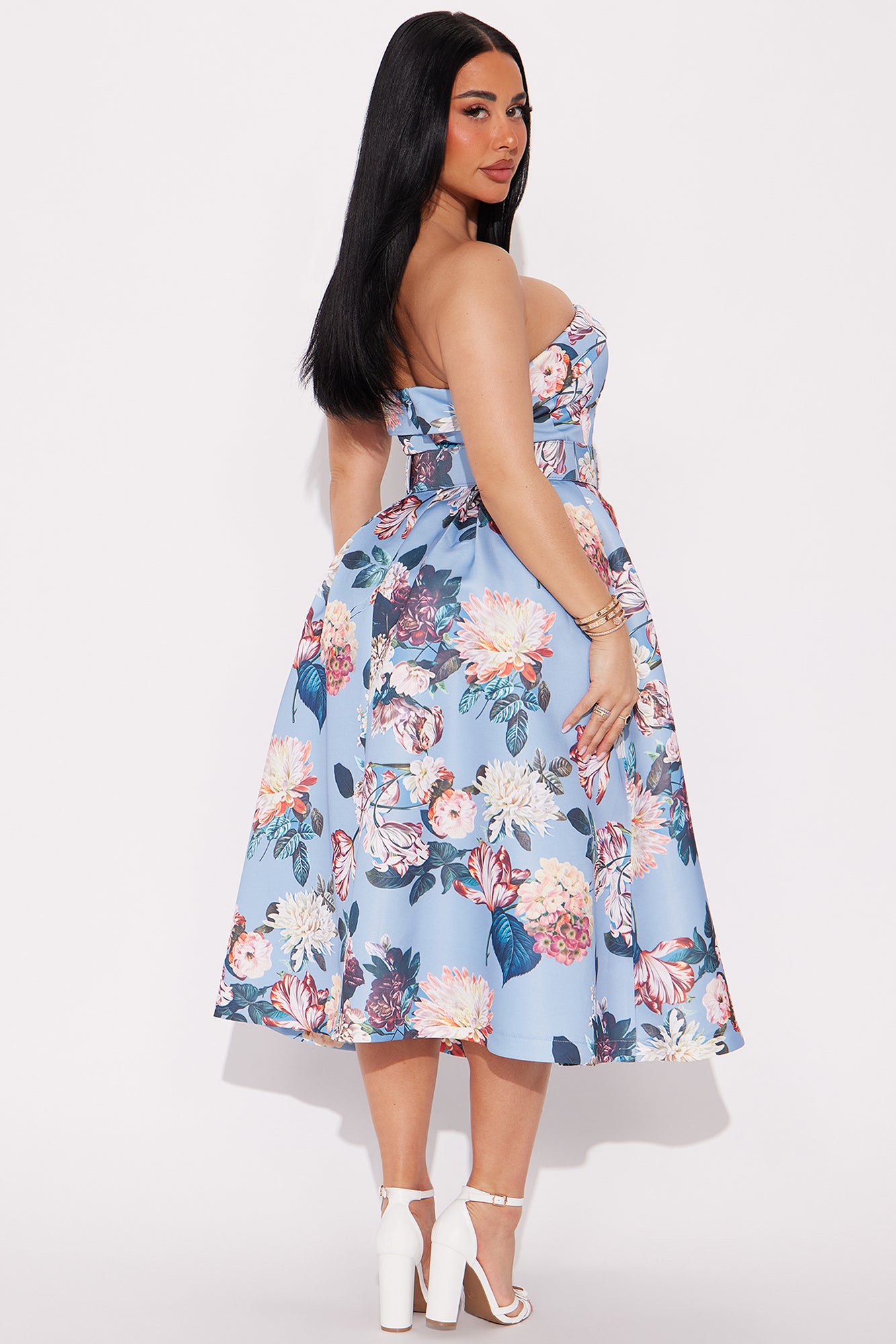 Sunday Service Belted Floral Midi Dress - Blue/combo - Image 3