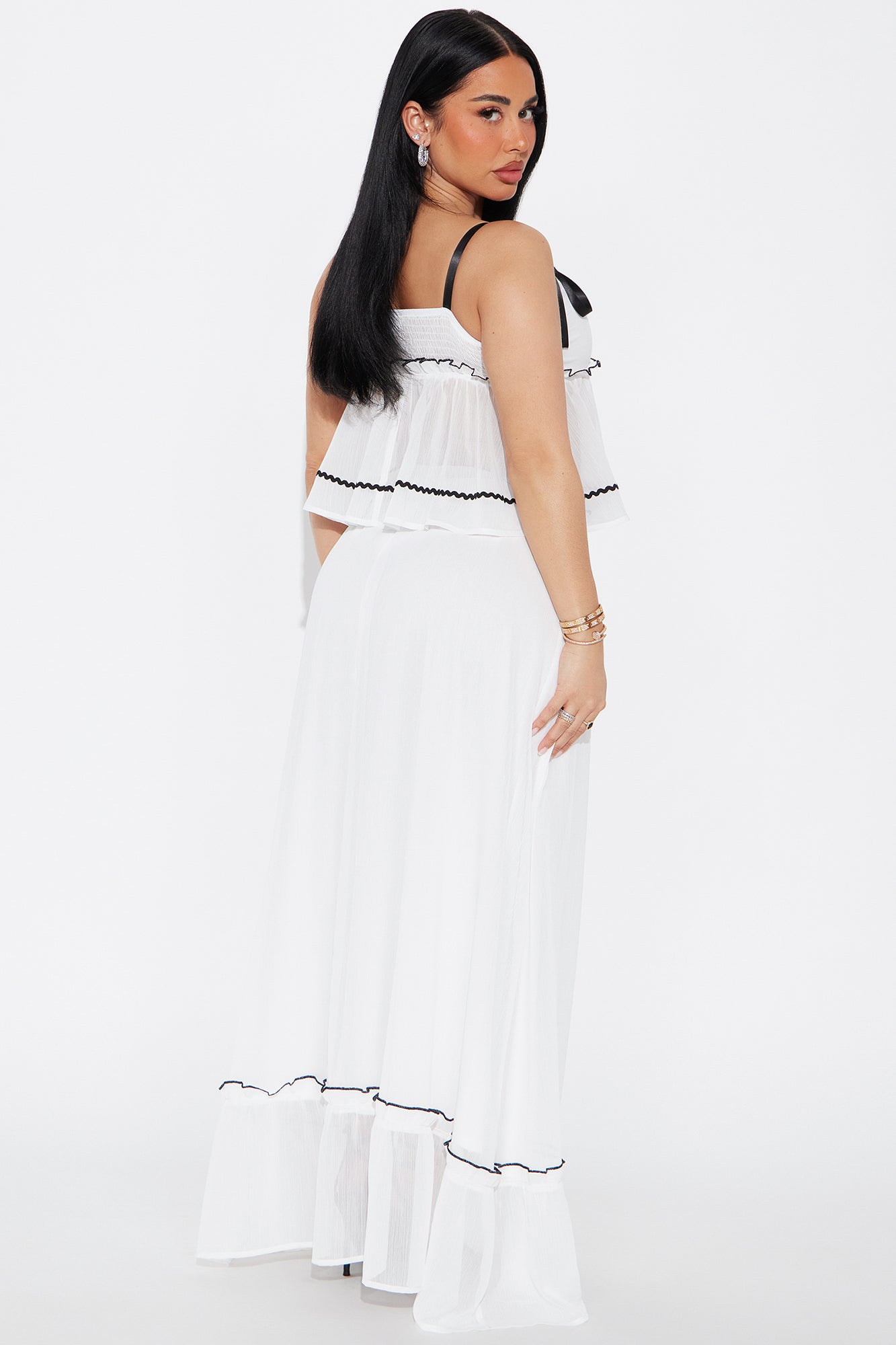 Cassie Chiffon Skirt Set - White - Image 3
