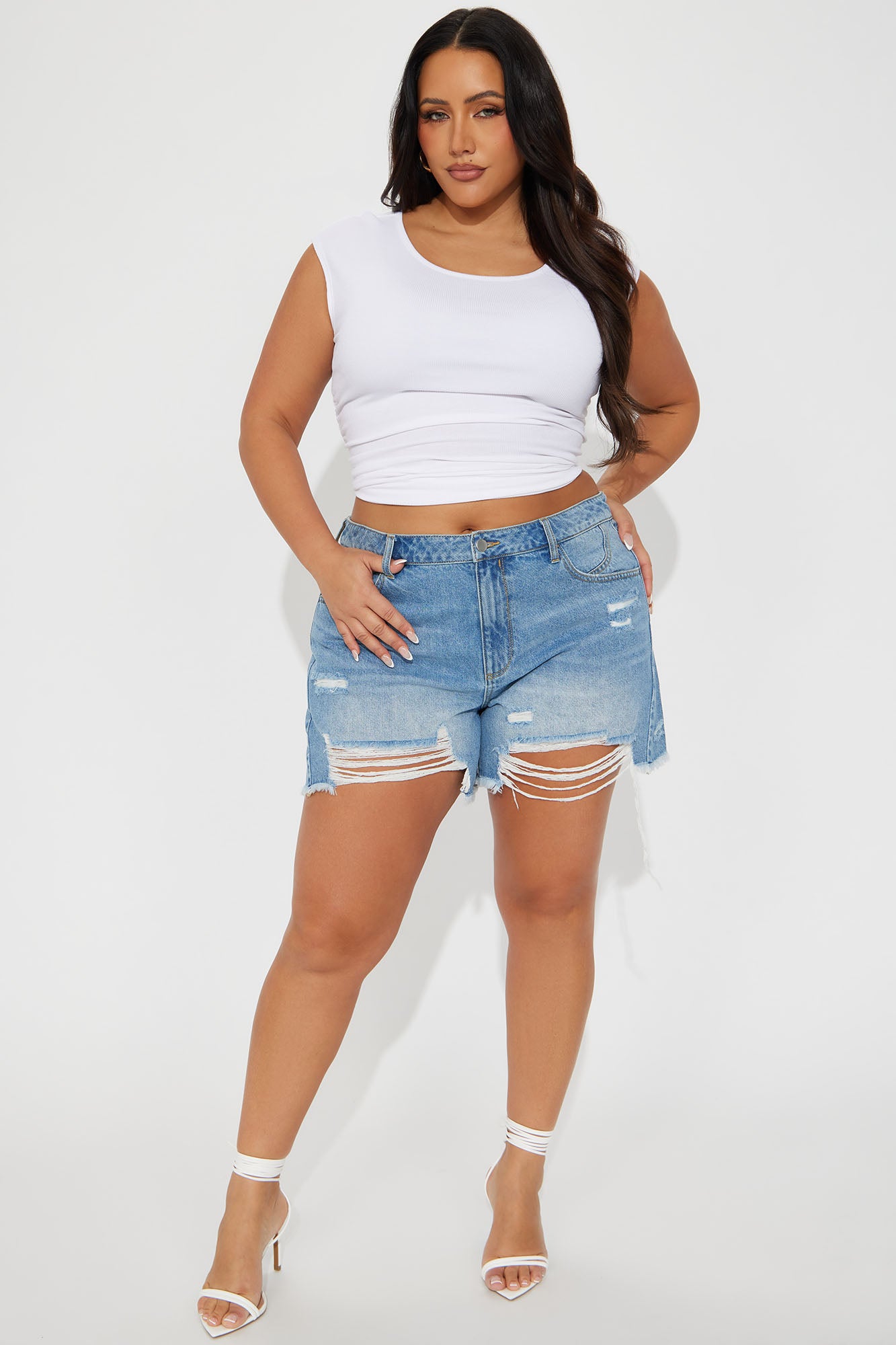 Cant Resist Ripped Denim Shorts - Medium Wash - Image 4