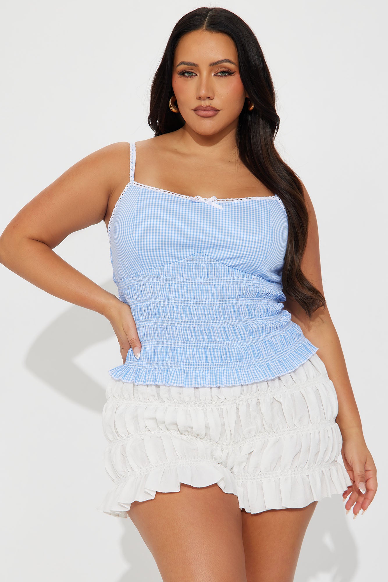 Belle Gingham Smocked Top - Blue/combo - Image 4