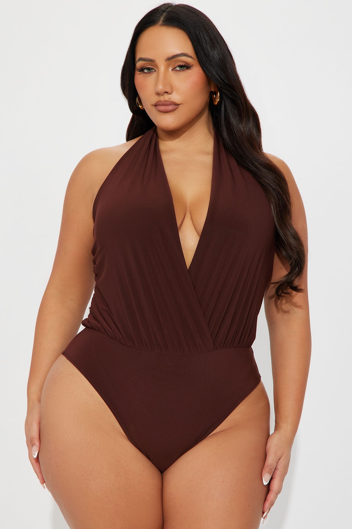 Esther Surplice Halter Bodysuit - Brown - Image 5