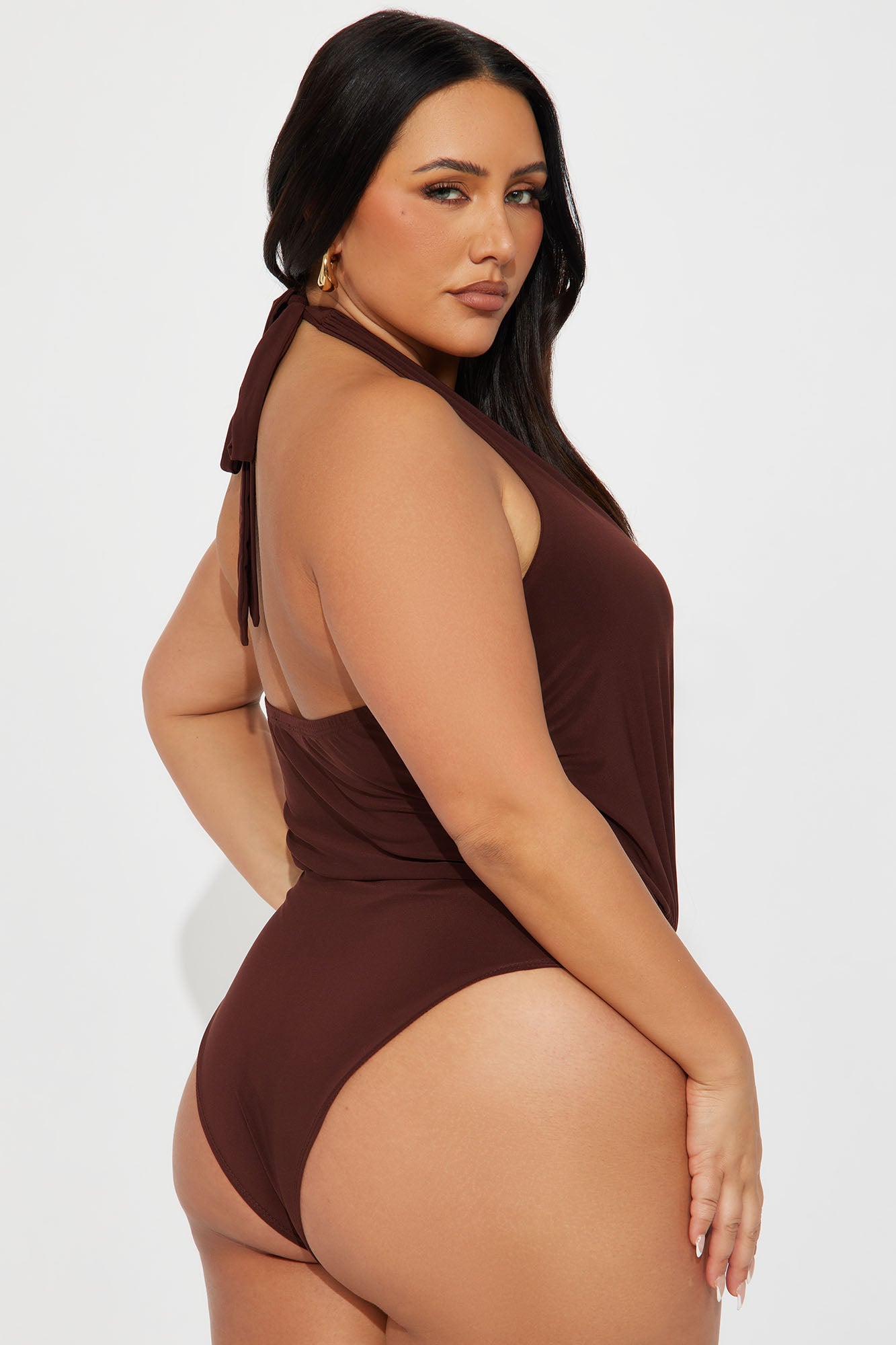 Esther Surplice Halter Bodysuit - Brown - Image 8