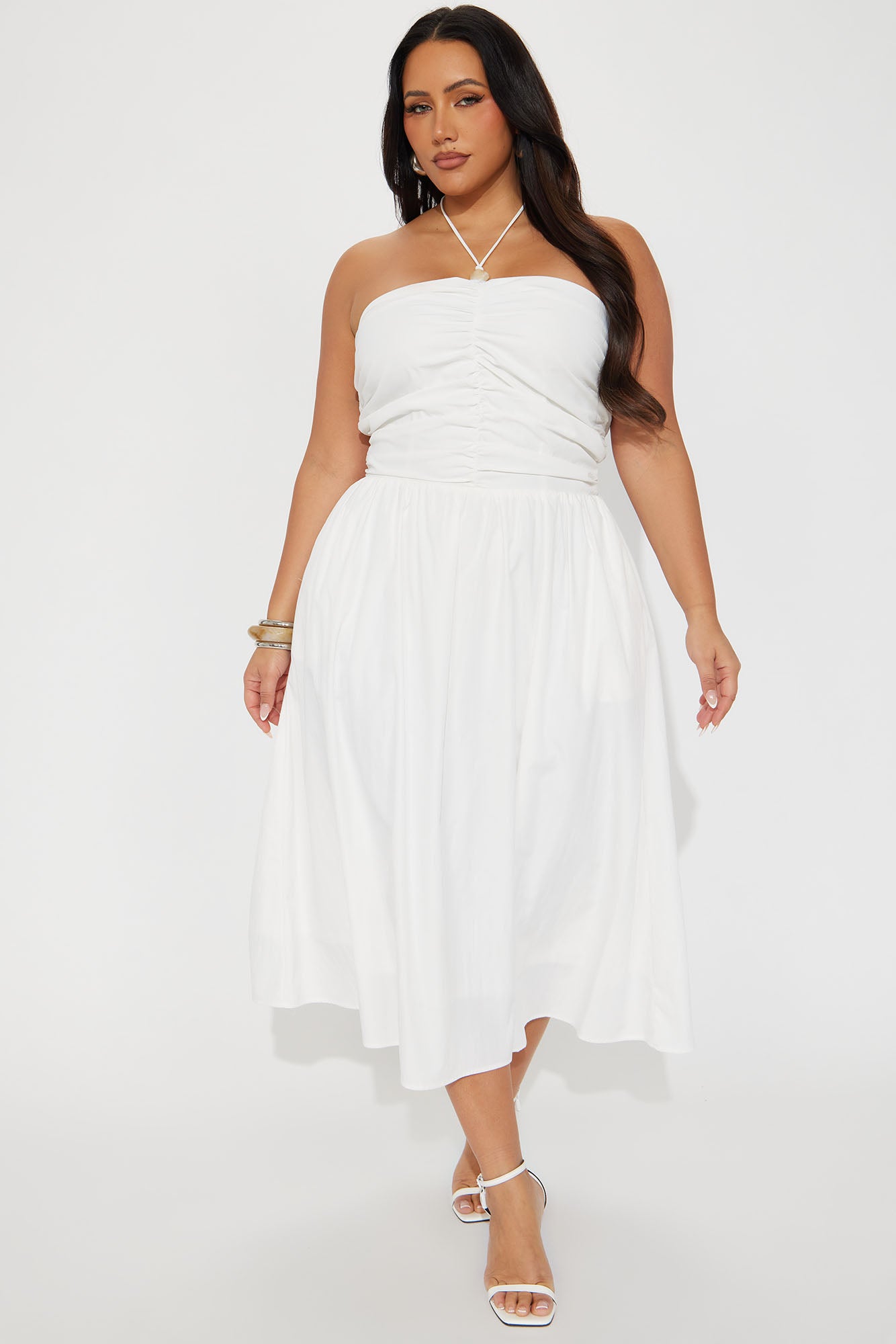 Iman Ruched Midi Dress - White - Image 4