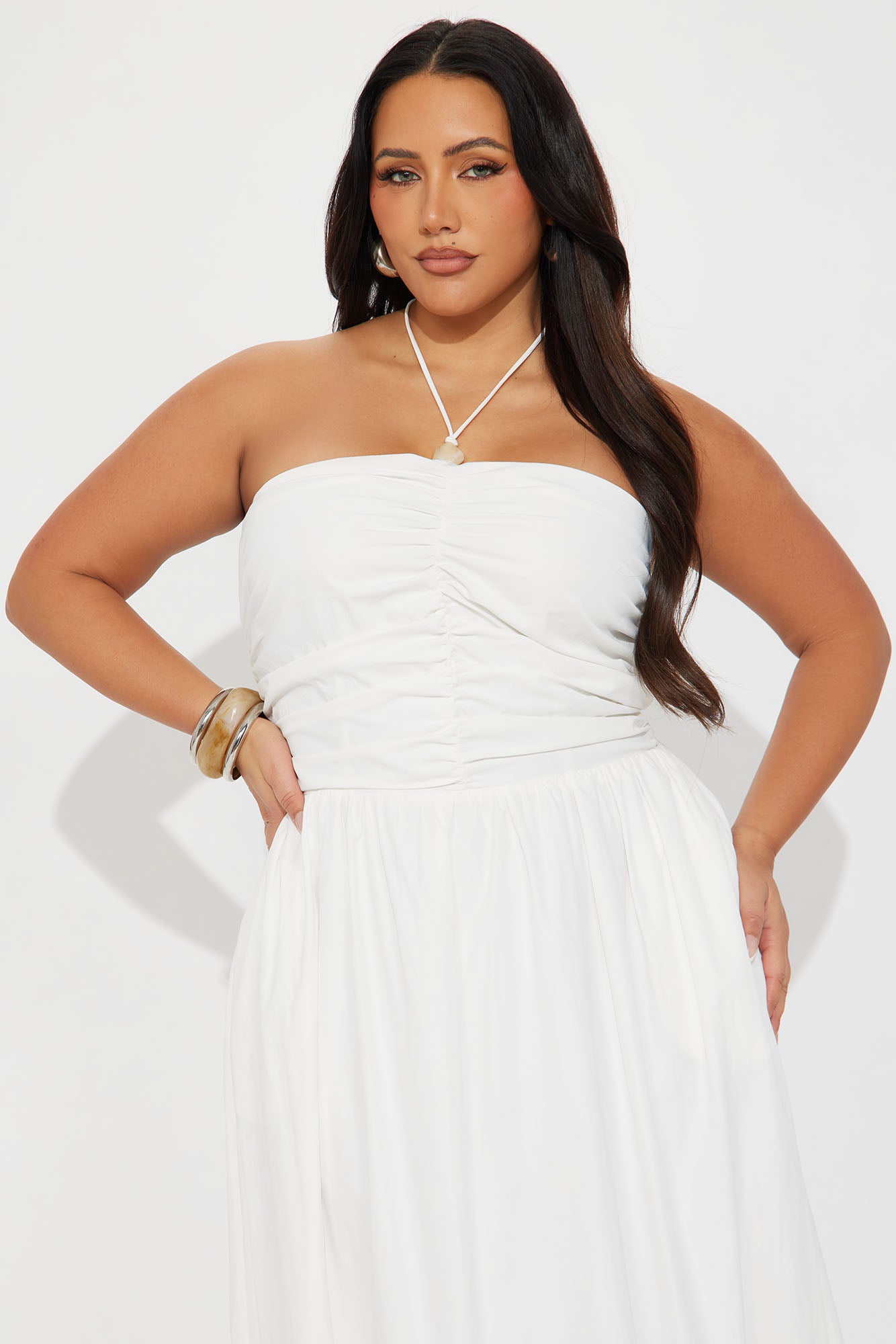 Iman Ruched Midi Dress - White - Image 5