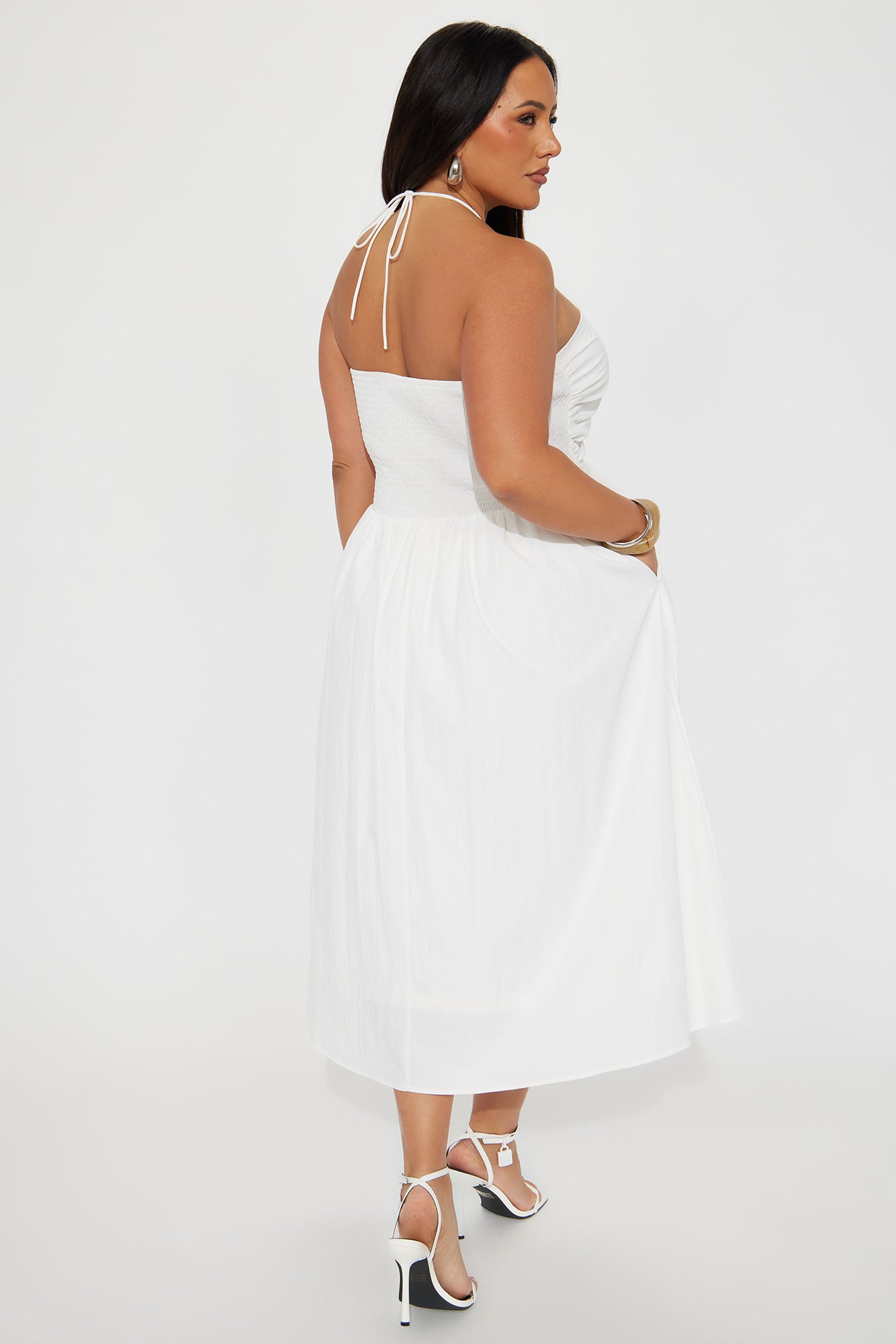 Iman Ruched Midi Dress - White - Image 6