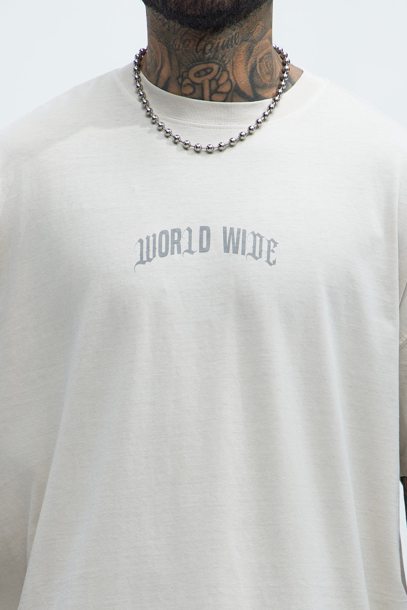 World Wide Chaos Oversized Short Sleeve Tee - Light Grey - Image 3