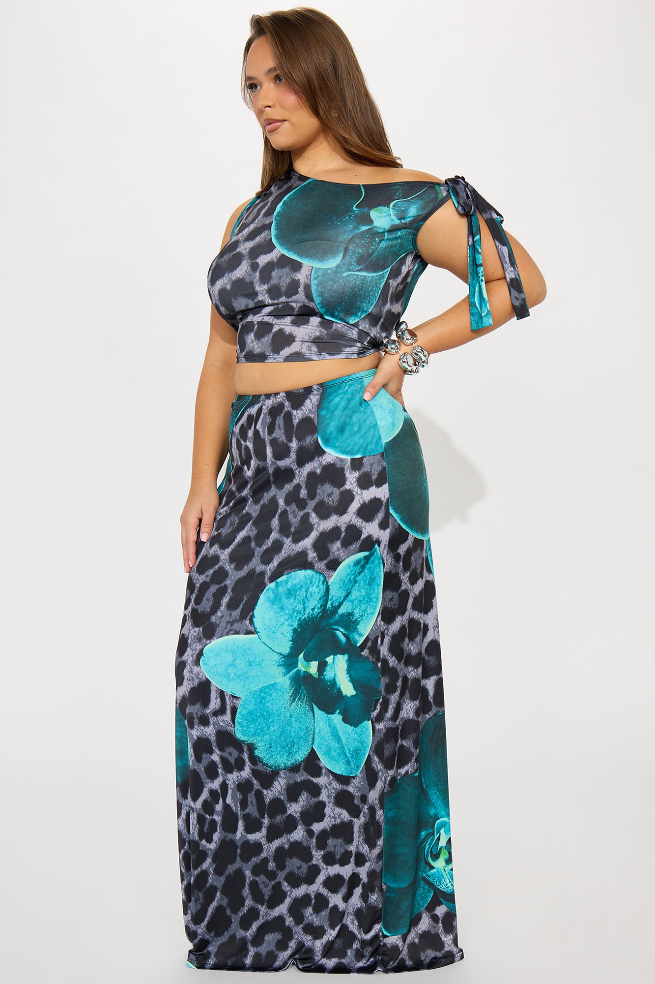 On The Prowl Leopard Skirt Set - Aqua/Combo - Image 4