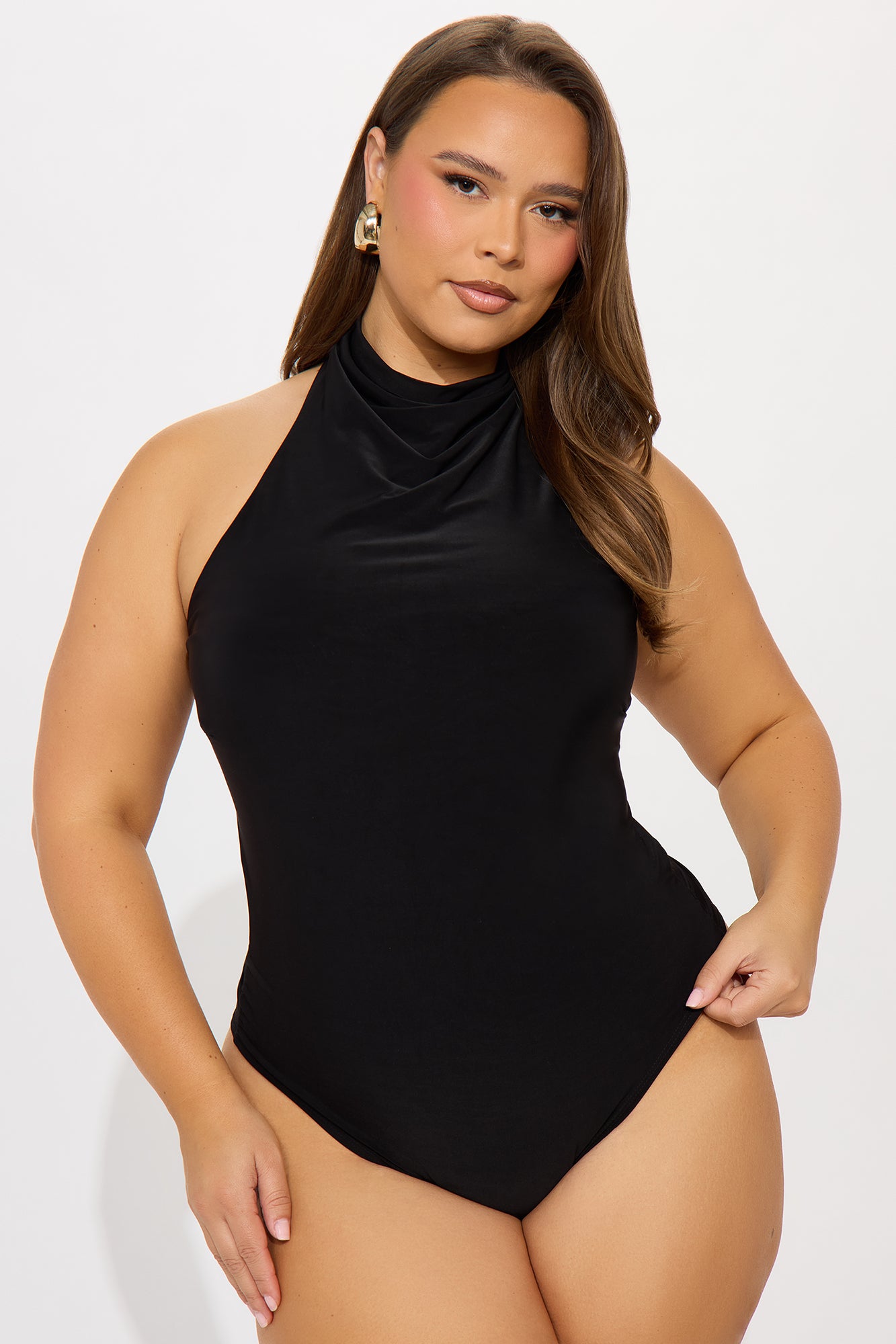 Trista Mock Neck Halter Bodysuit - Black - Image 5