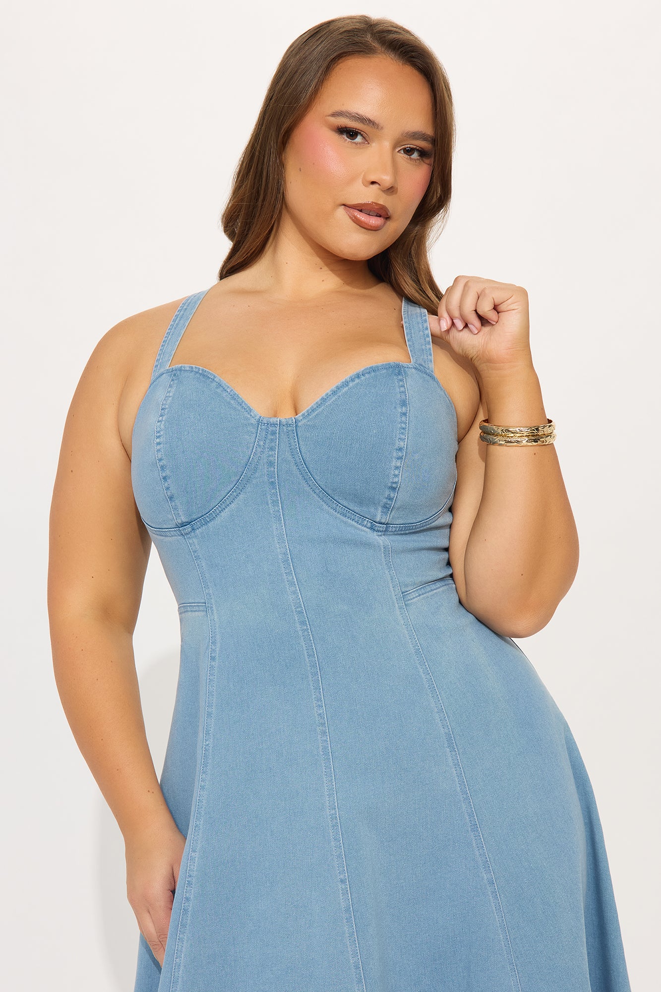 Giddy Up Denim Midi Dress - Light Wash - Image 5