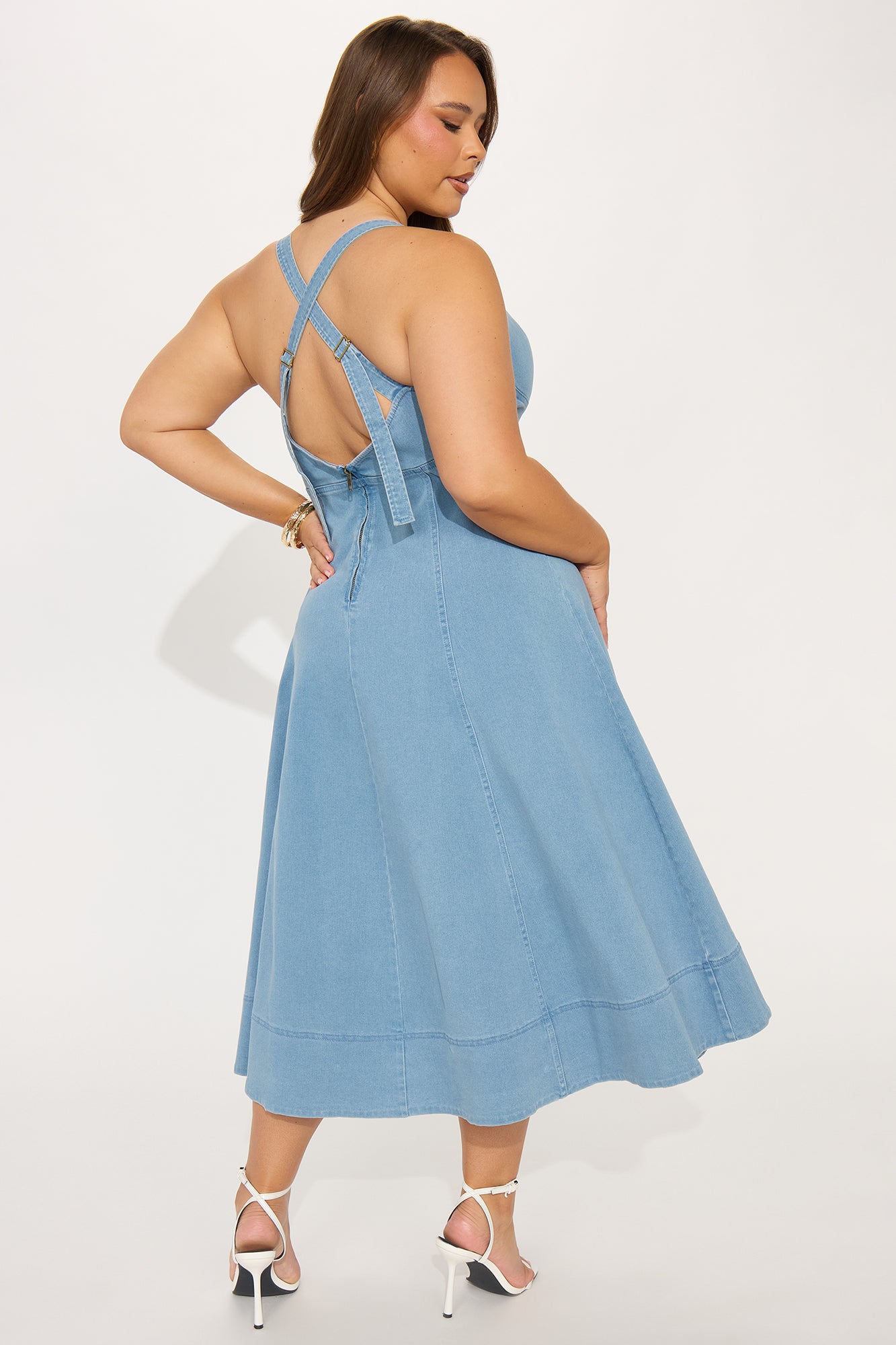 Giddy Up Denim Midi Dress - Light Wash - Image 6