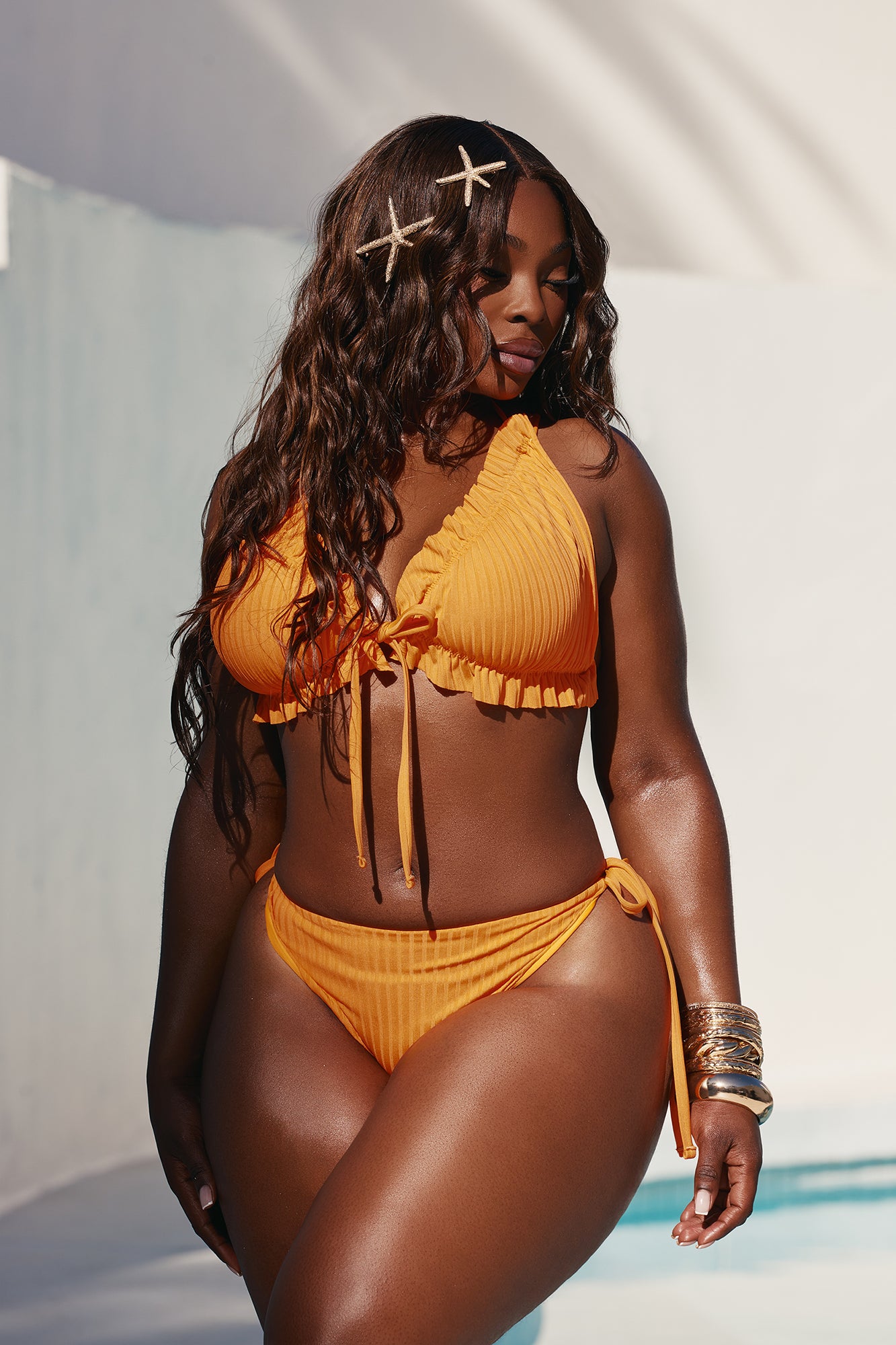 Ariel Ruched 2 Piece Bikini - Orange - Image 4