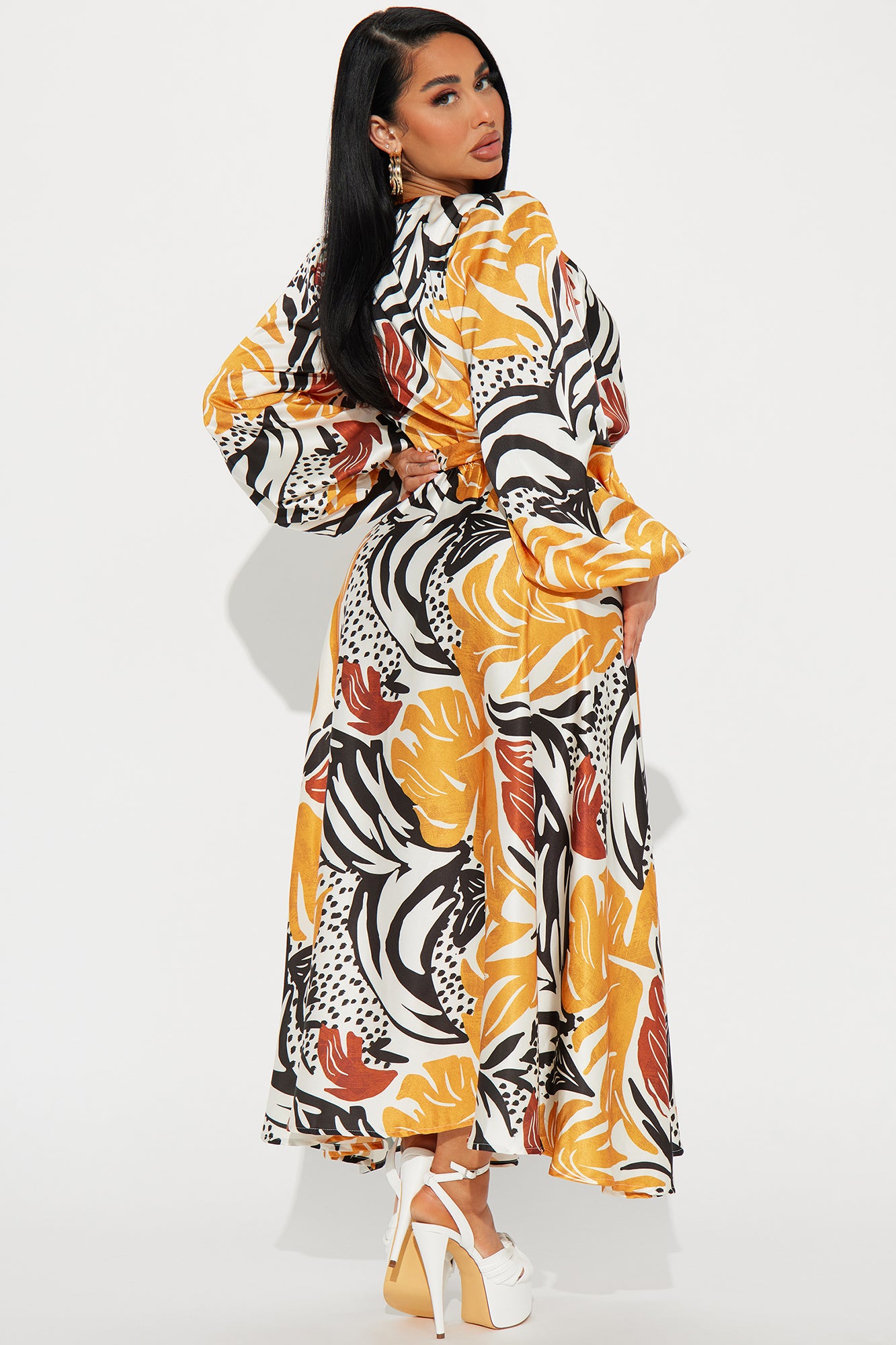 Tahiti Sunset Satin Maxi Dress - Mustard/combo - Image 3