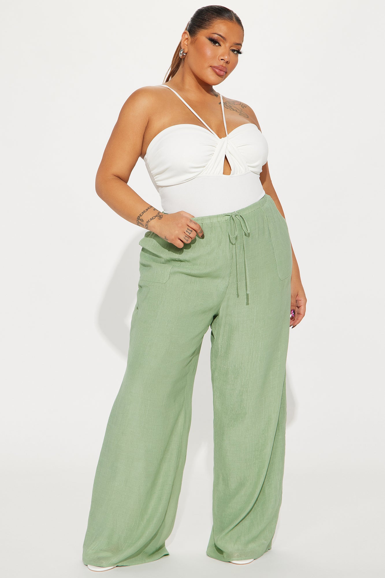 Vacay Babe Textured Wide Leg Pant - Sage - Image 4