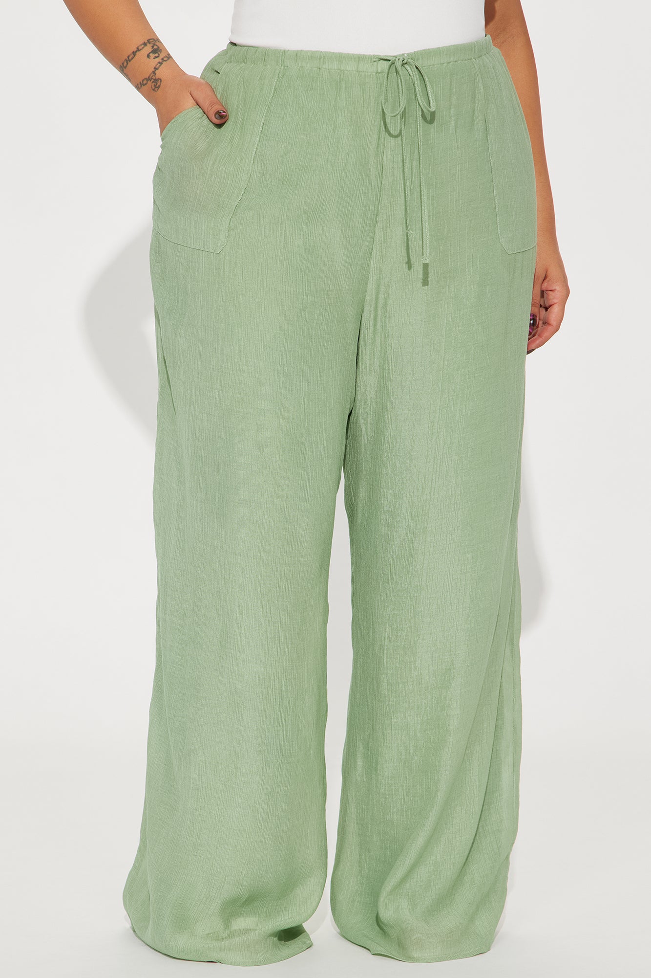 Vacay Babe Textured Wide Leg Pant - Sage - Image 5