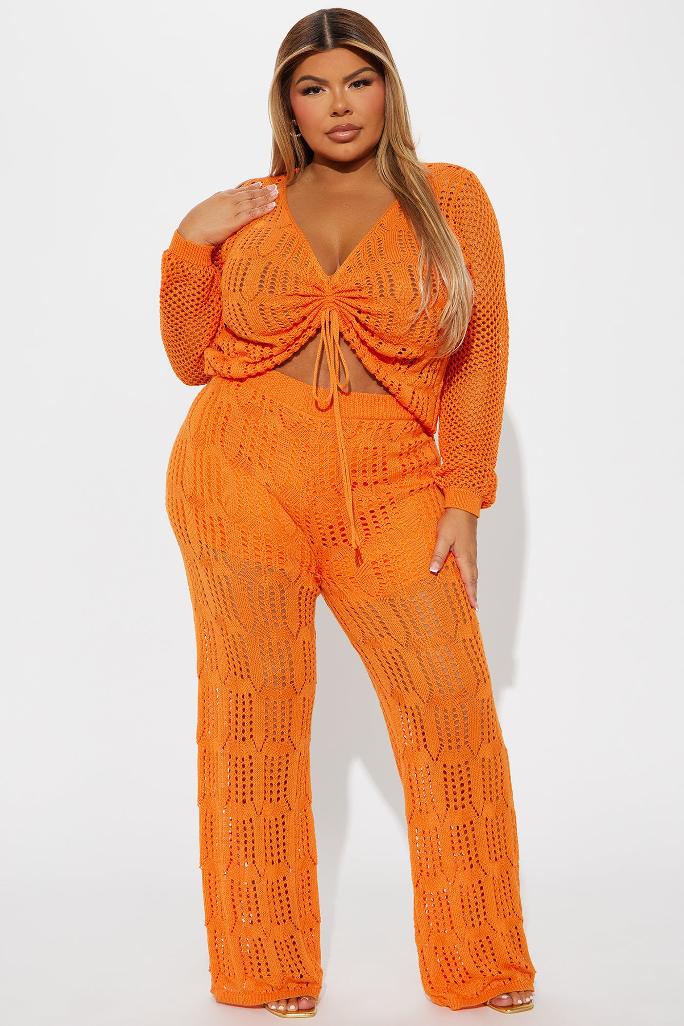 Zya Crochet Pant Set - Orange - Image 4
