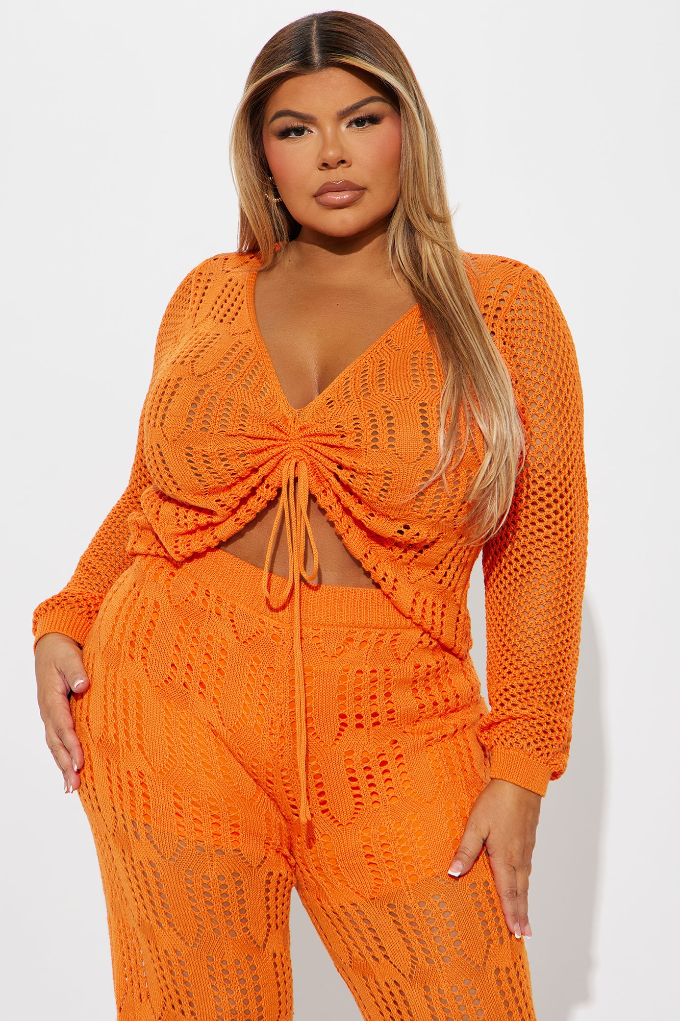 Zya Crochet Pant Set - Orange - Image 5