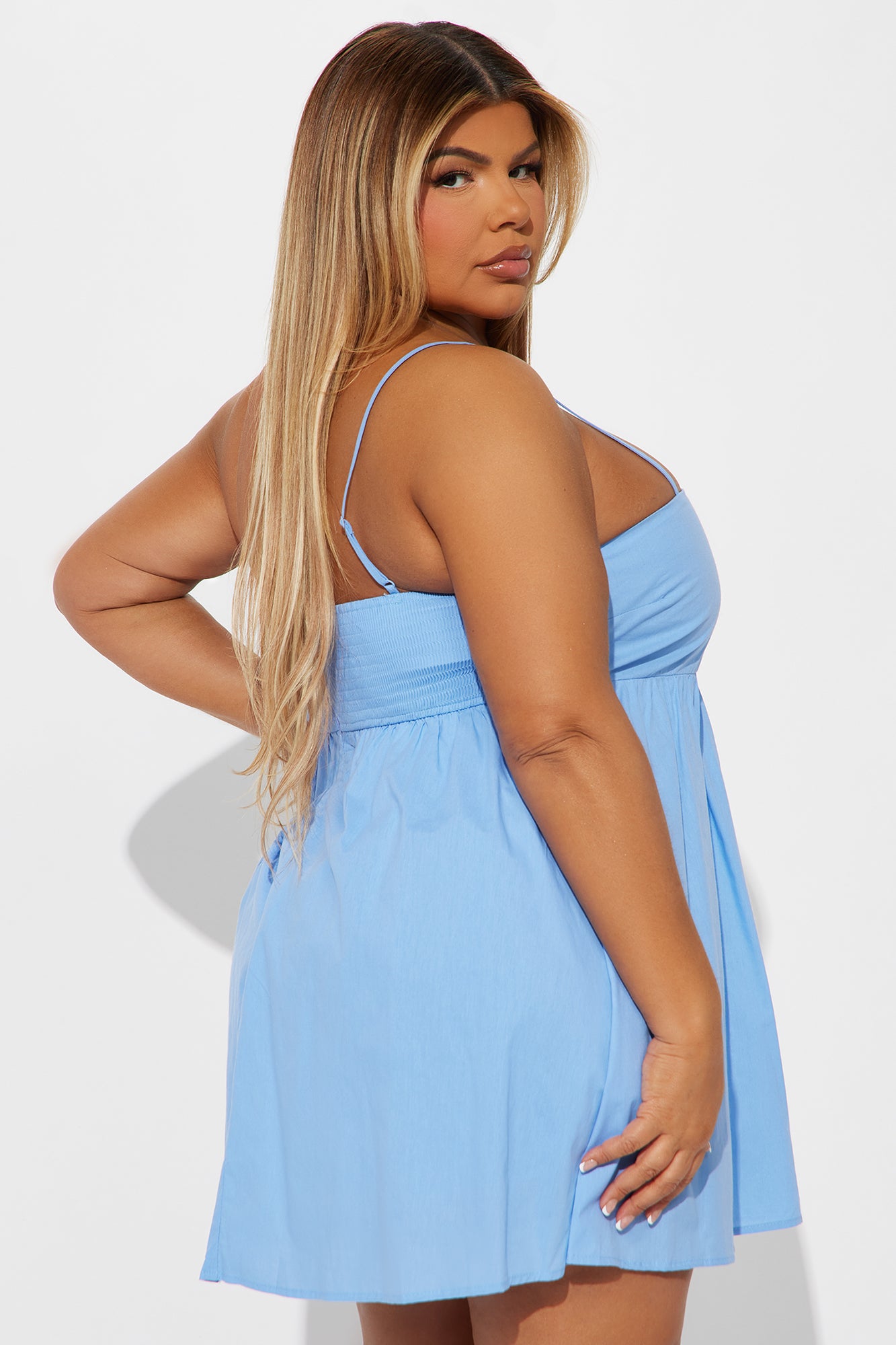 Ava Poplin Babydoll Mini Dress - Blue - Image 6