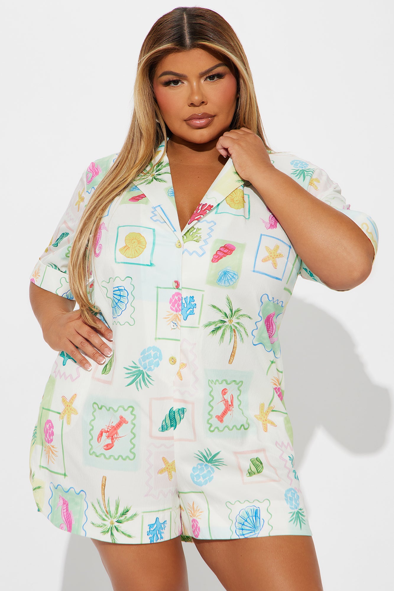 Phoebe Button Up Printed Romper - White/combo - Image 4